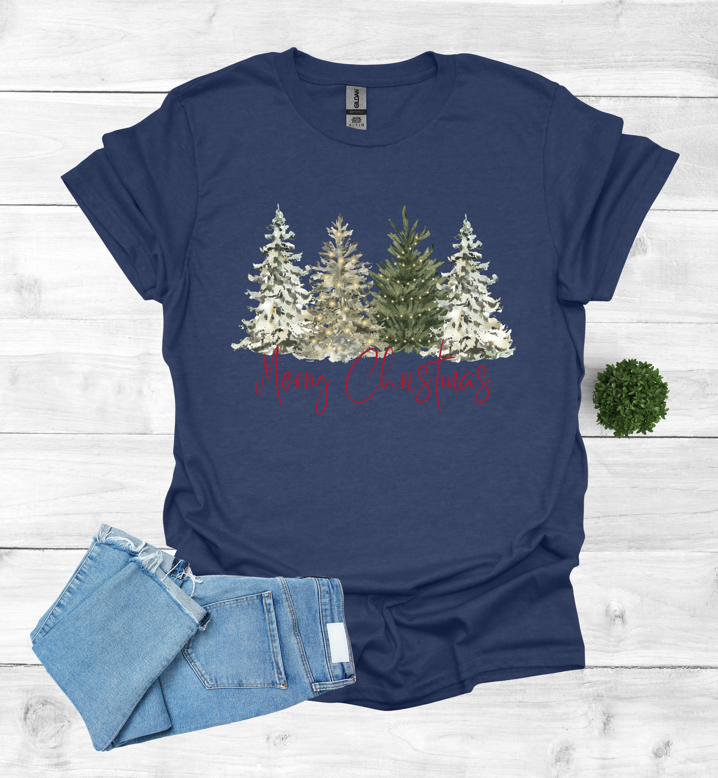Merry Christmas with Water Color Christmas Trees T-Shirt