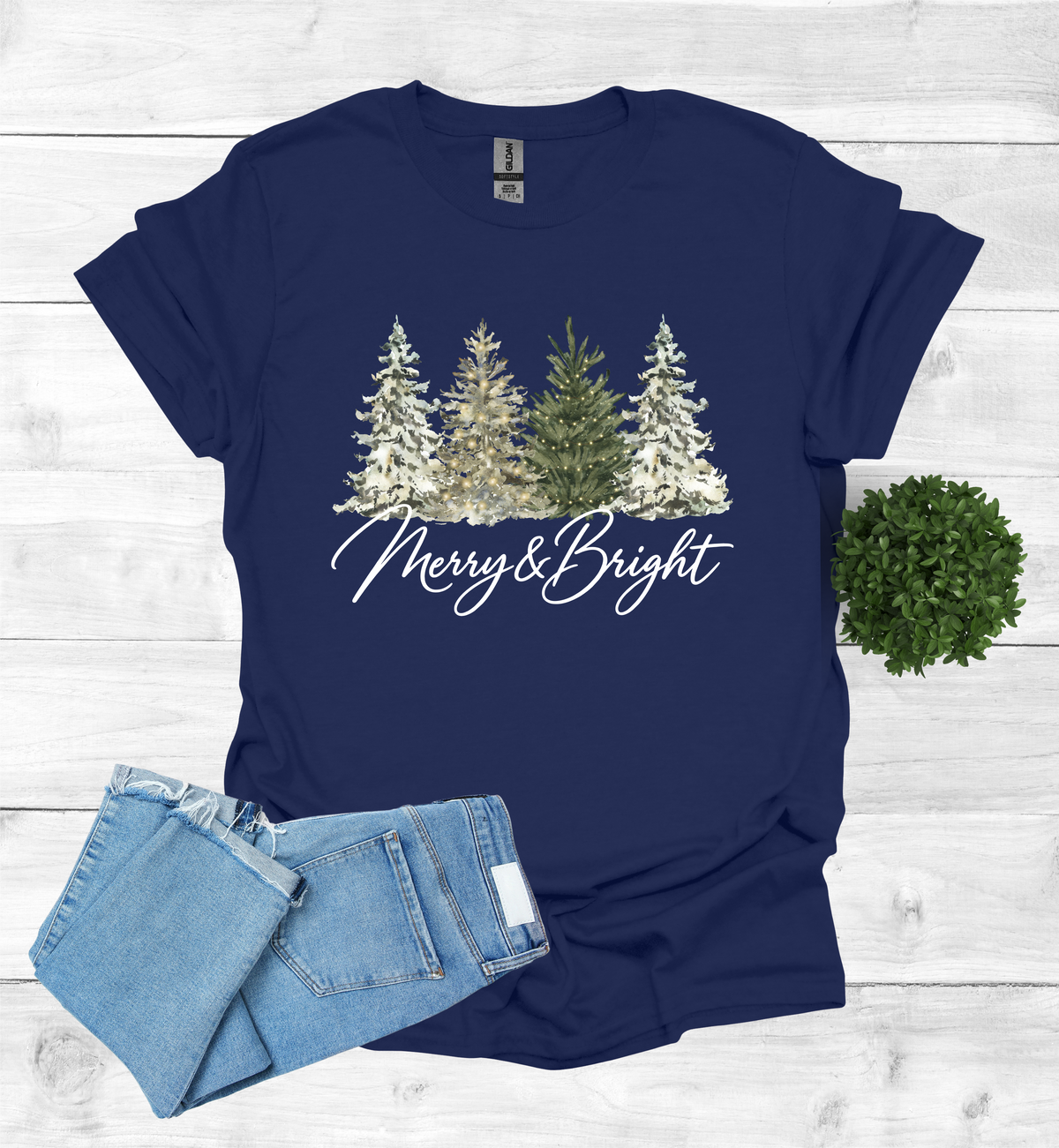 Merry and Bright Water Color Christmas Trees Shirt