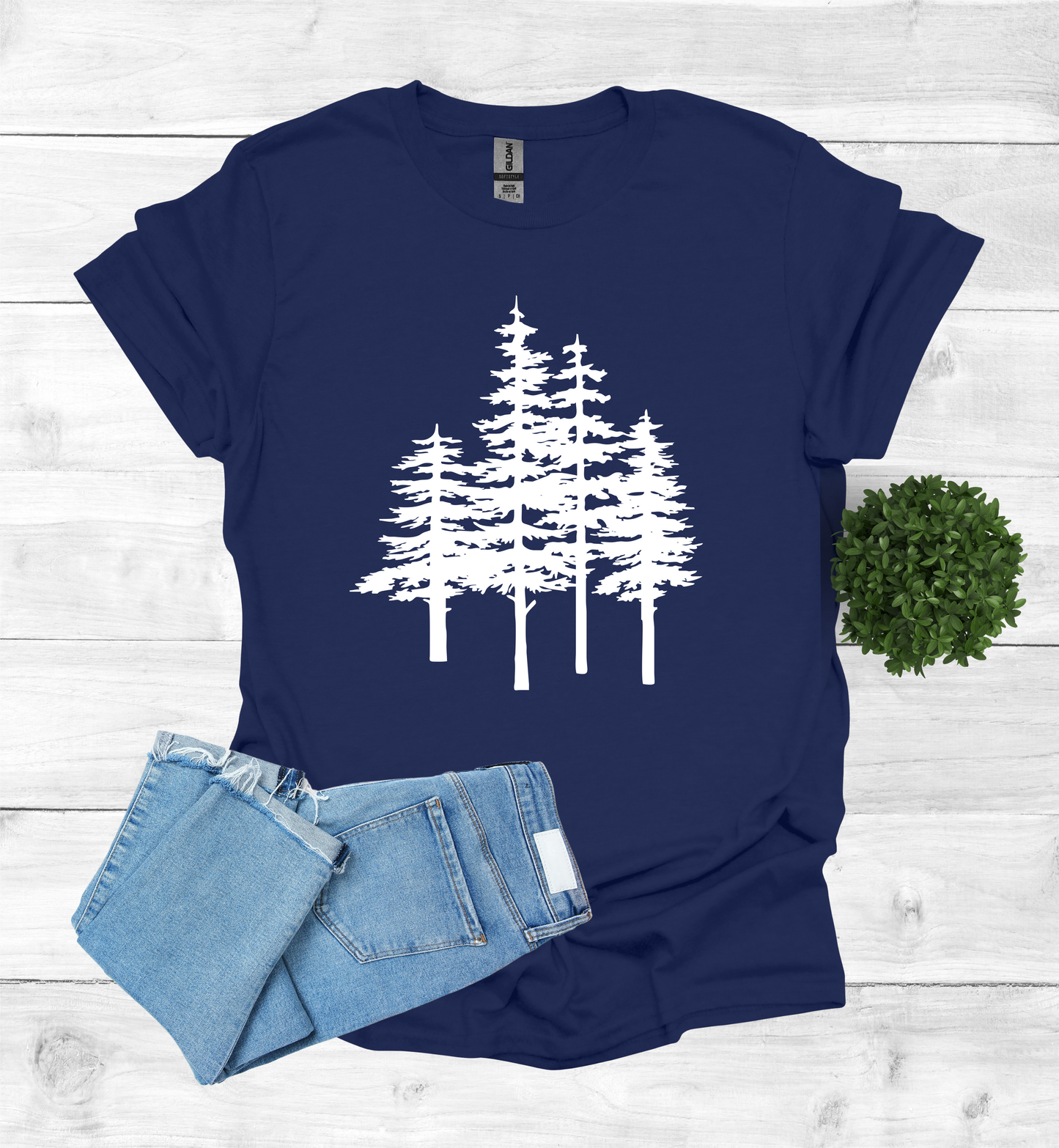 A unique pine trees design on a T-Shirt