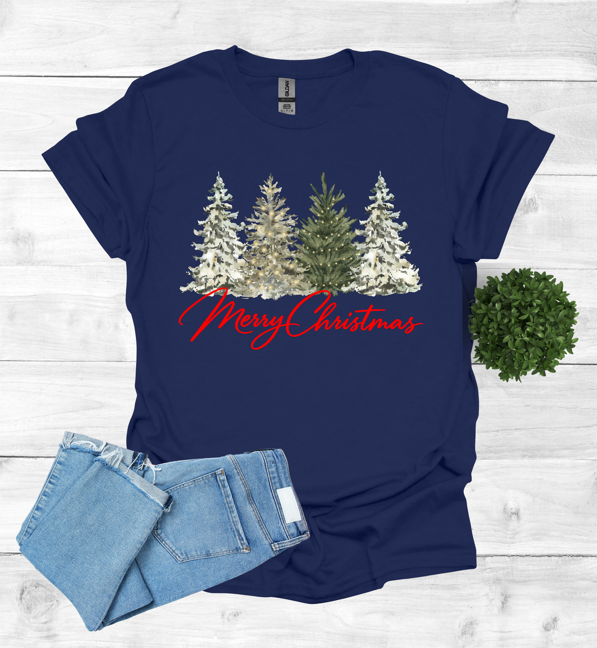 Merry Christmas with Water Color Christmas Trees T-Shirt