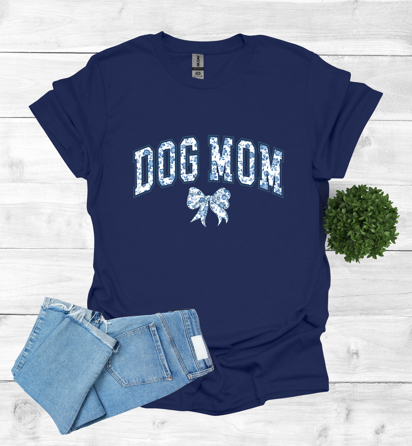 Dog Mom Chinoiserie Blue Coquette T-Shirt