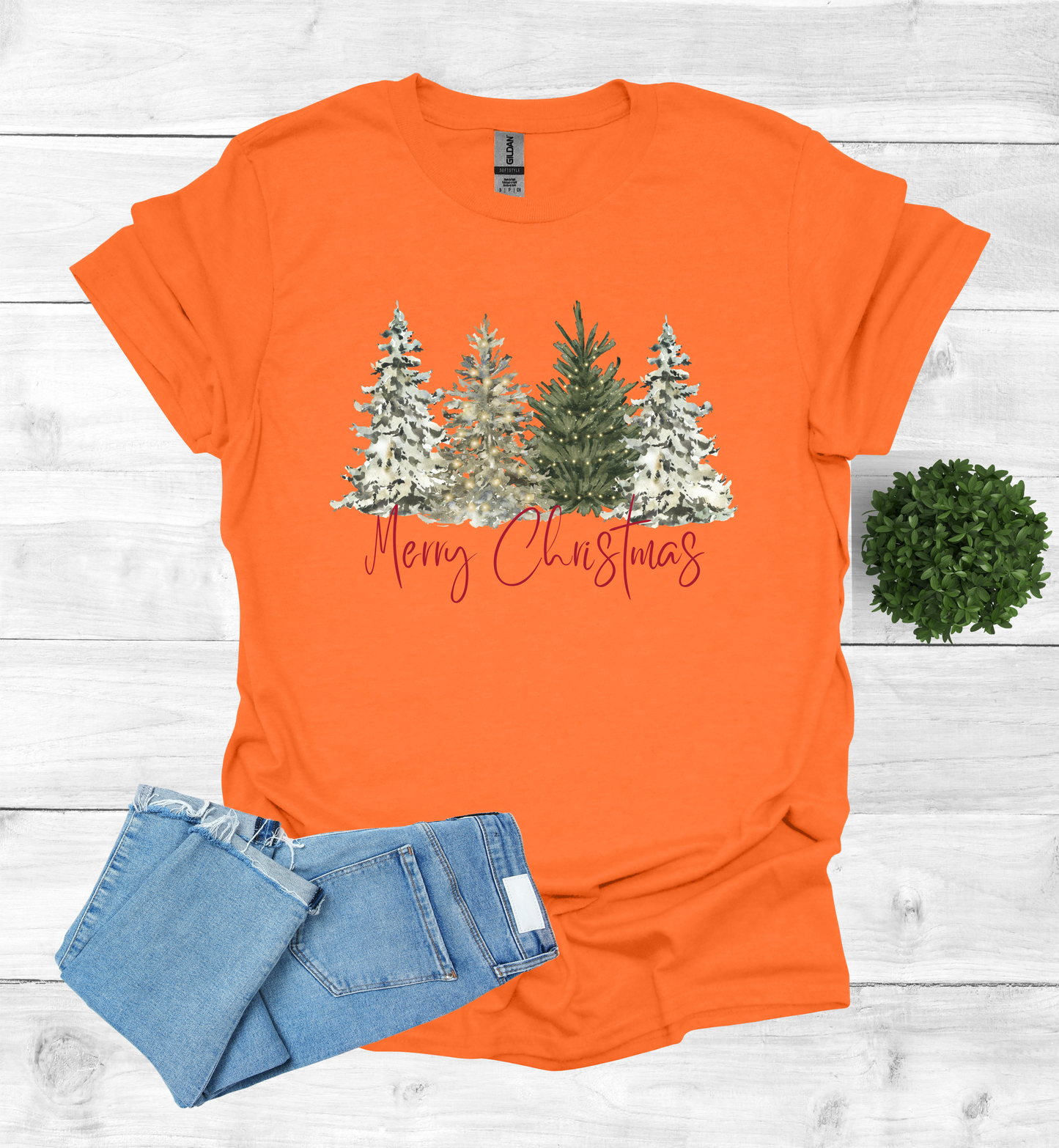 Merry Christmas with Water Color Christmas Trees T-Shirt