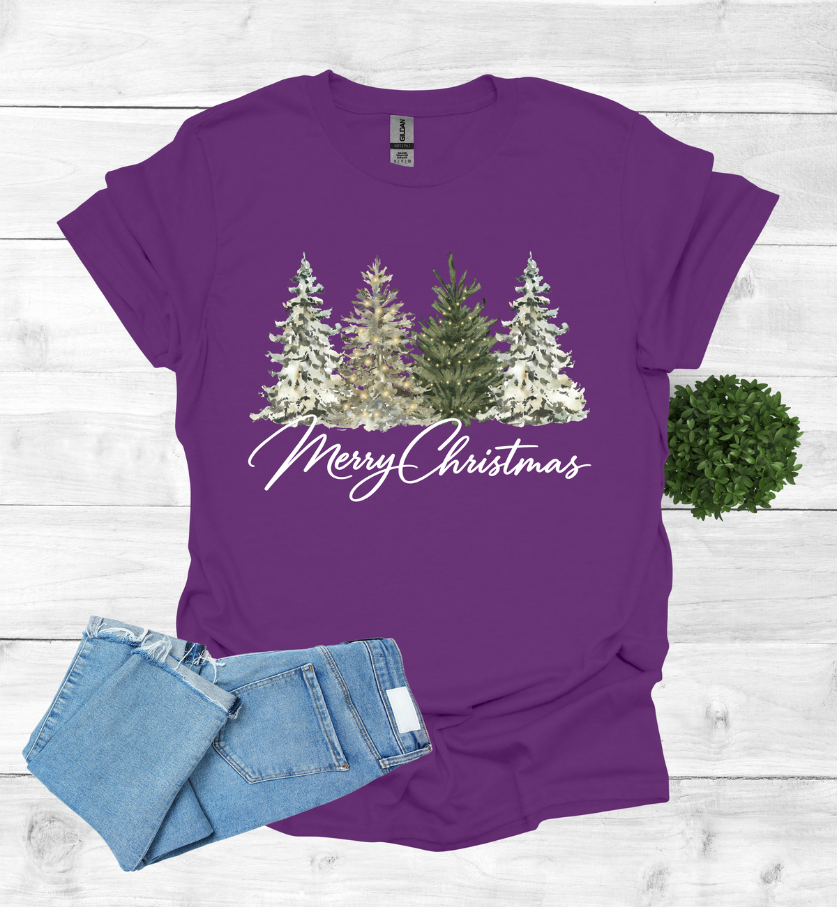 Merry Christmas with Water Color Christmas Trees T-Shirt