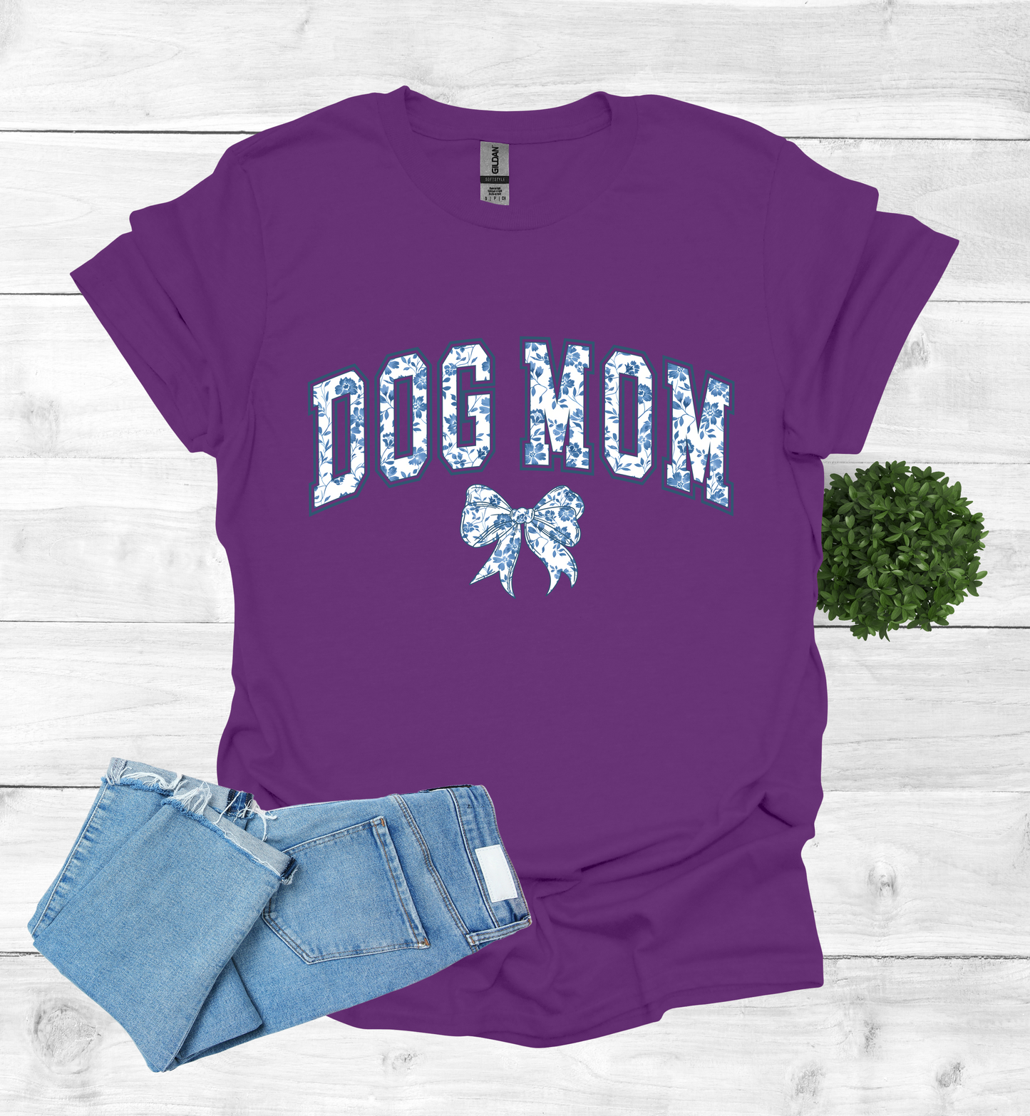 Dog Mom Chinoiserie Blue Coquette T-Shirt