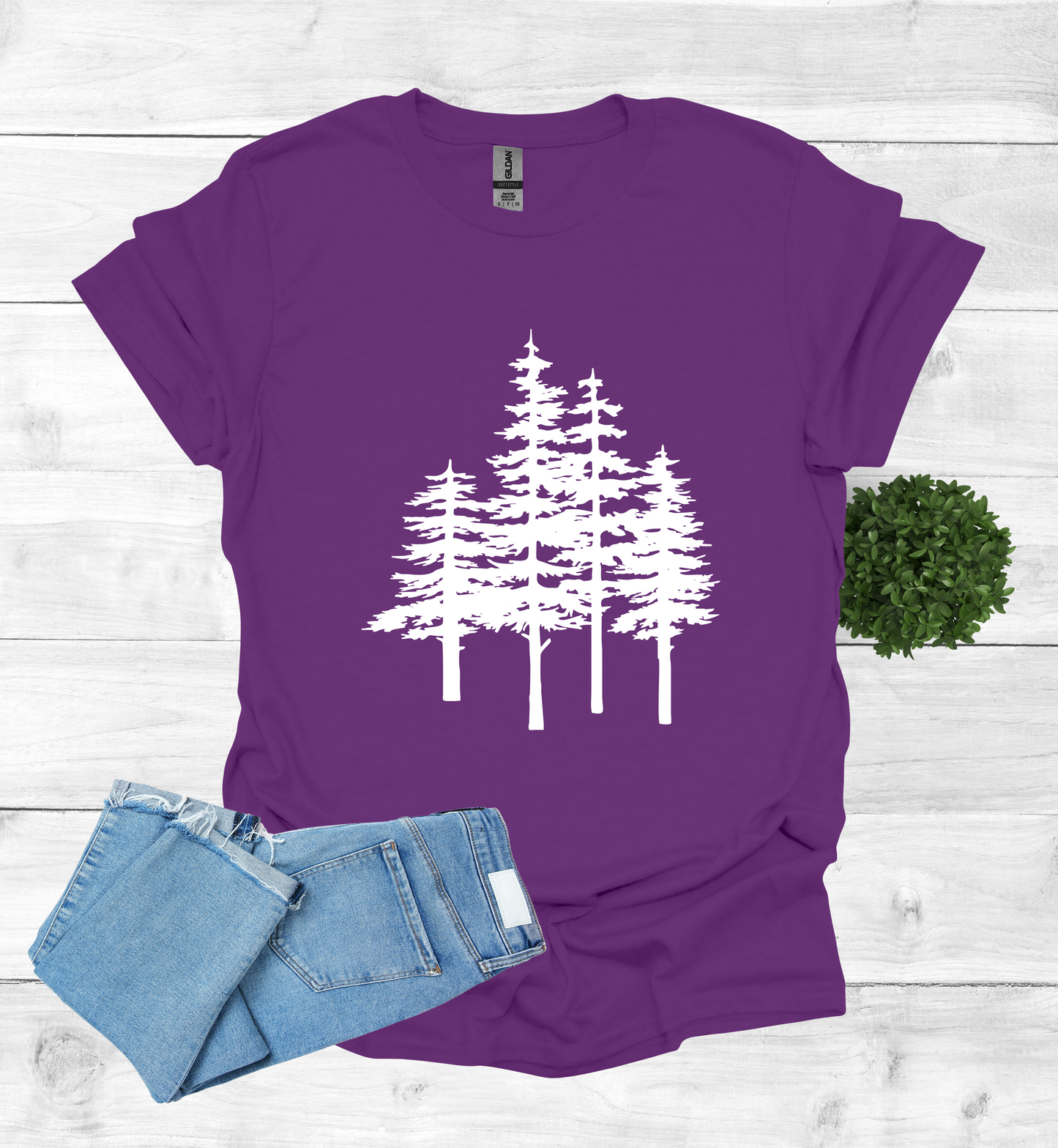 A unique pine trees design on a T-Shirt
