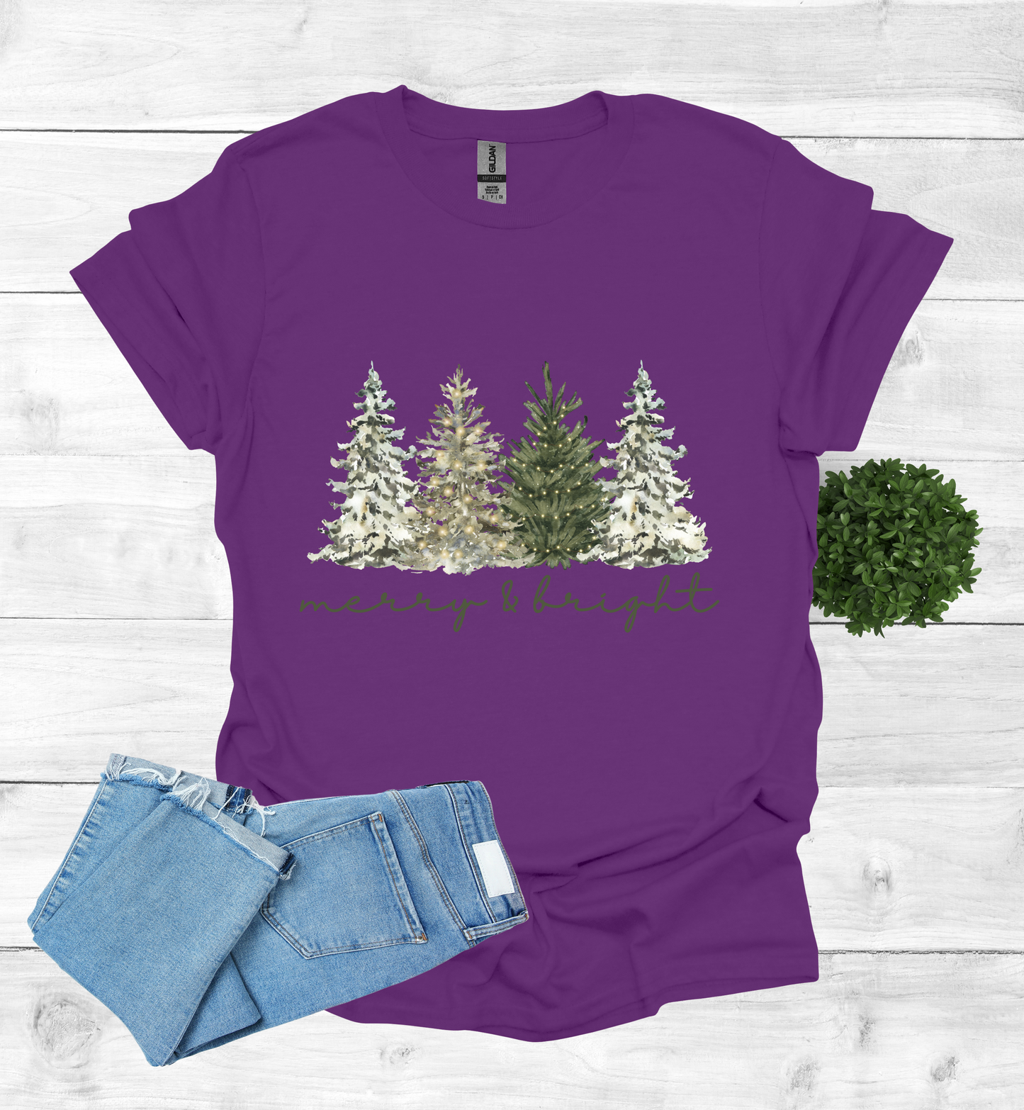 Merry and Bright Water Color Christmas Trees Shirt