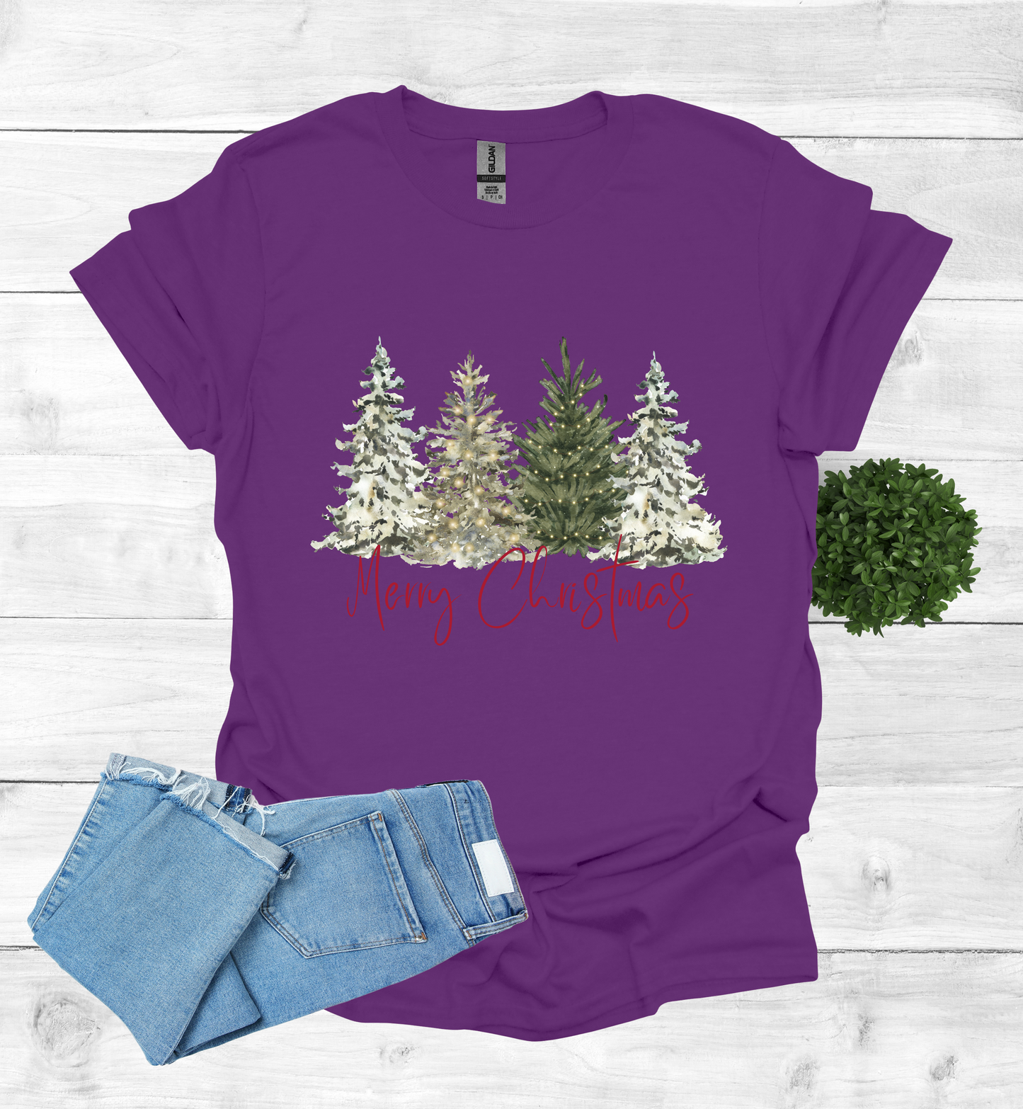 Merry Christmas with Water Color Christmas Trees T-Shirt