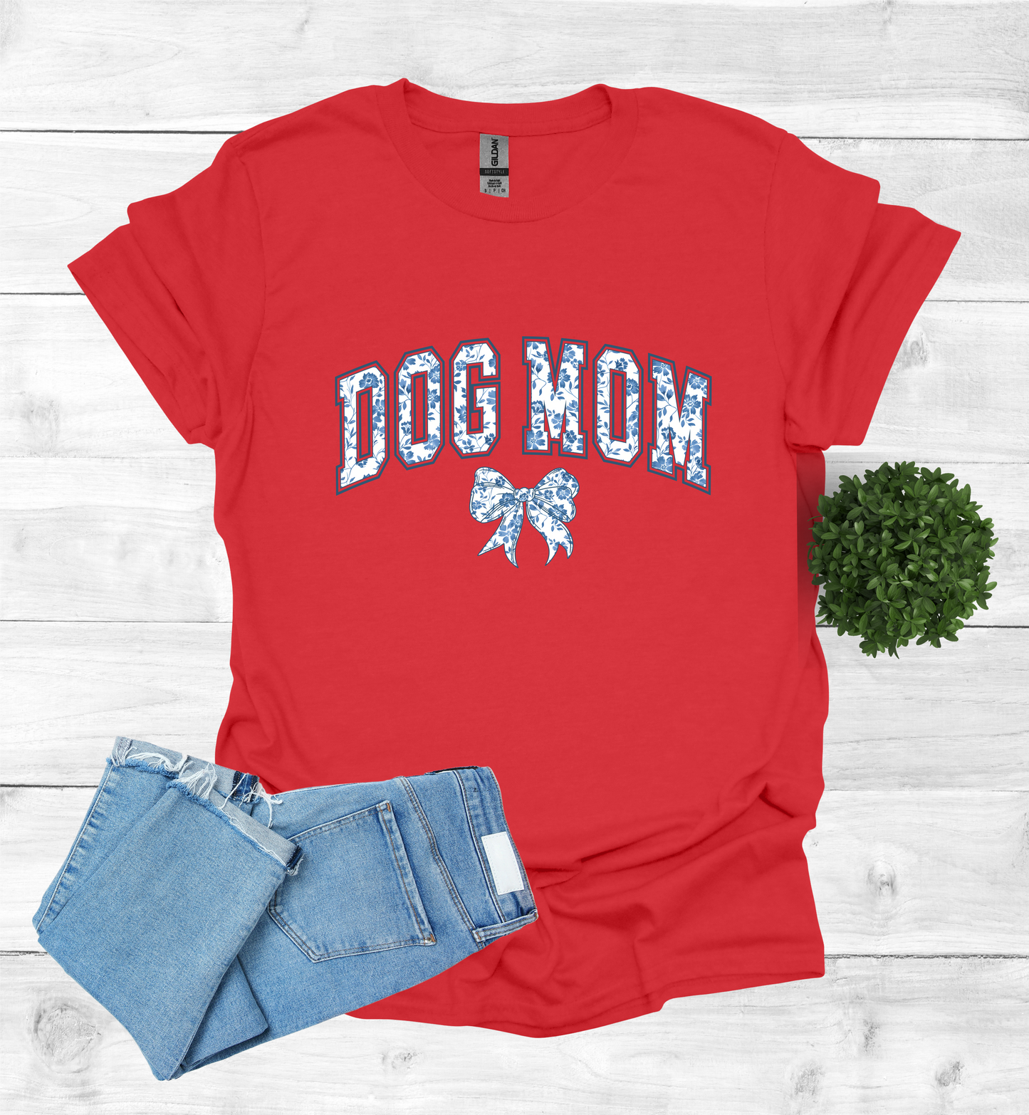 Dog Mom Chinoiserie Blue Coquette T-Shirt