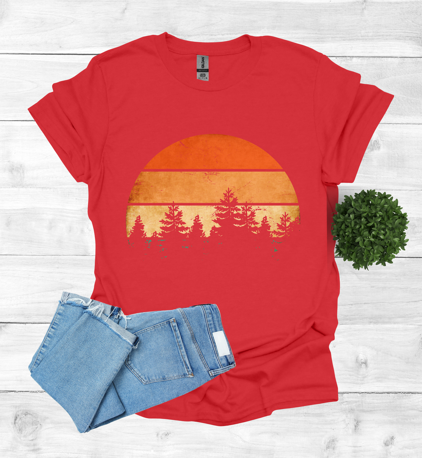 Beautiful Retro Pine Tree forest, Retro sunset Shirt1