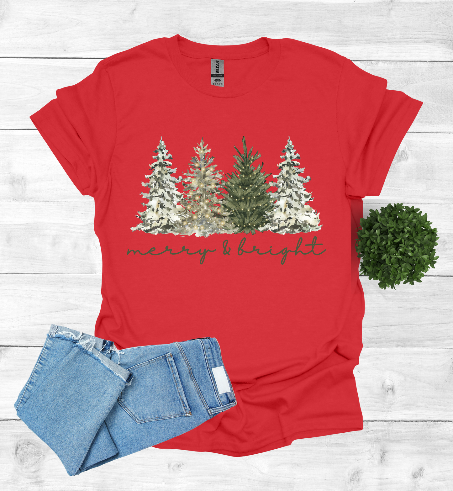 Merry and Bright Water Color Christmas Trees Shirt