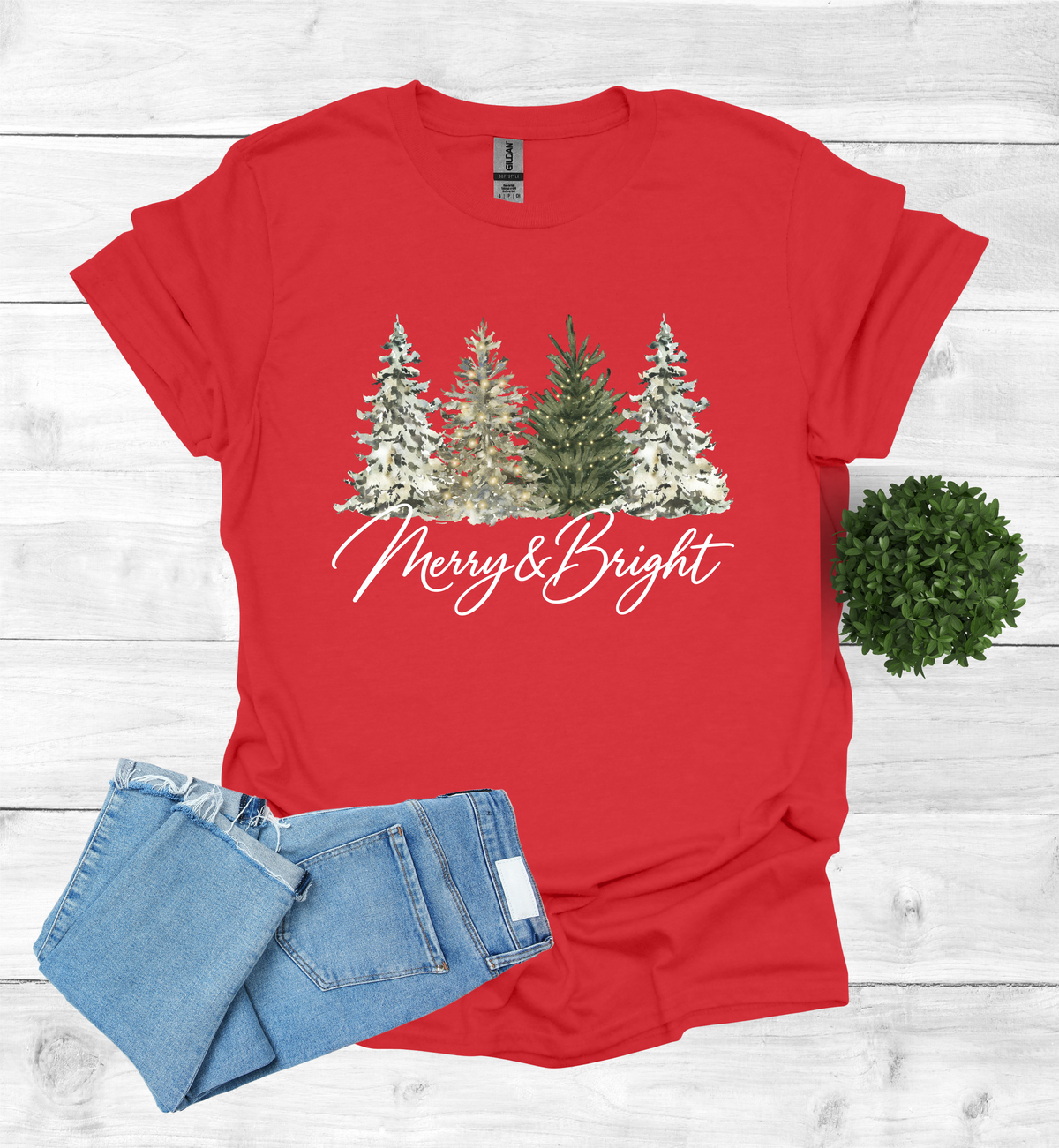 Merry and Bright Water Color Christmas Trees Shirt