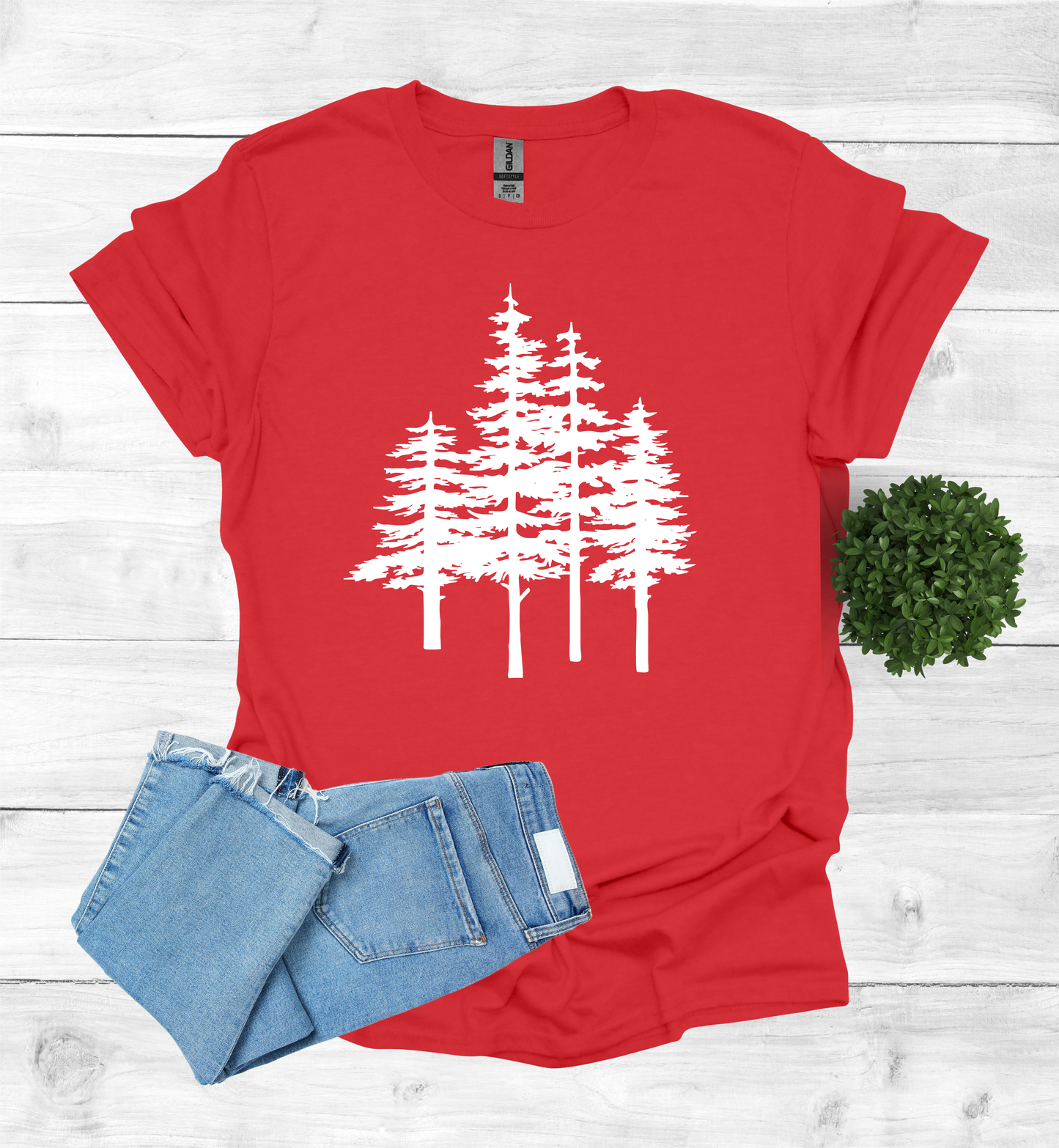A unique pine trees design on a T-Shirt