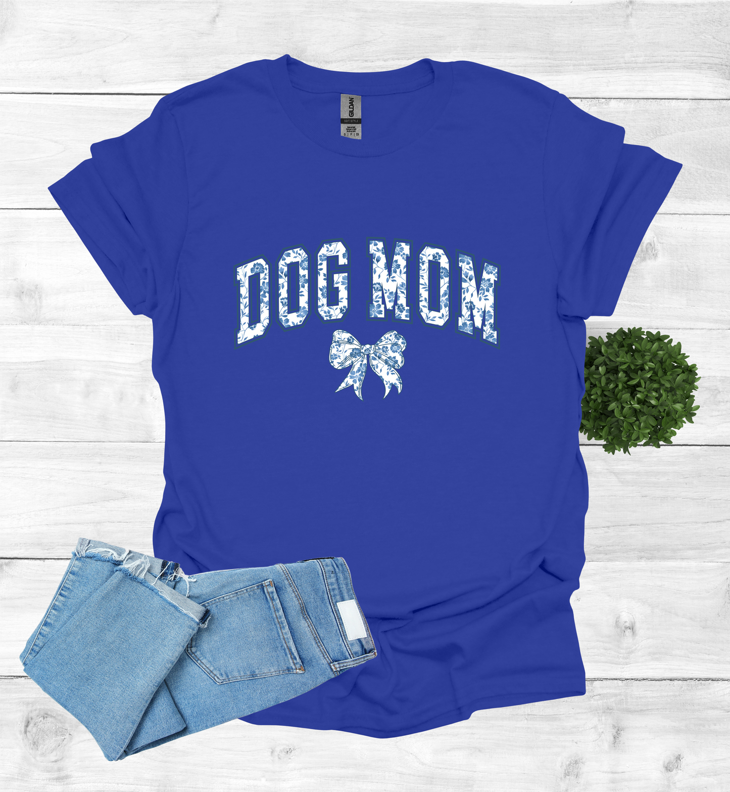 Dog Mom Chinoiserie Blue Coquette T-Shirt