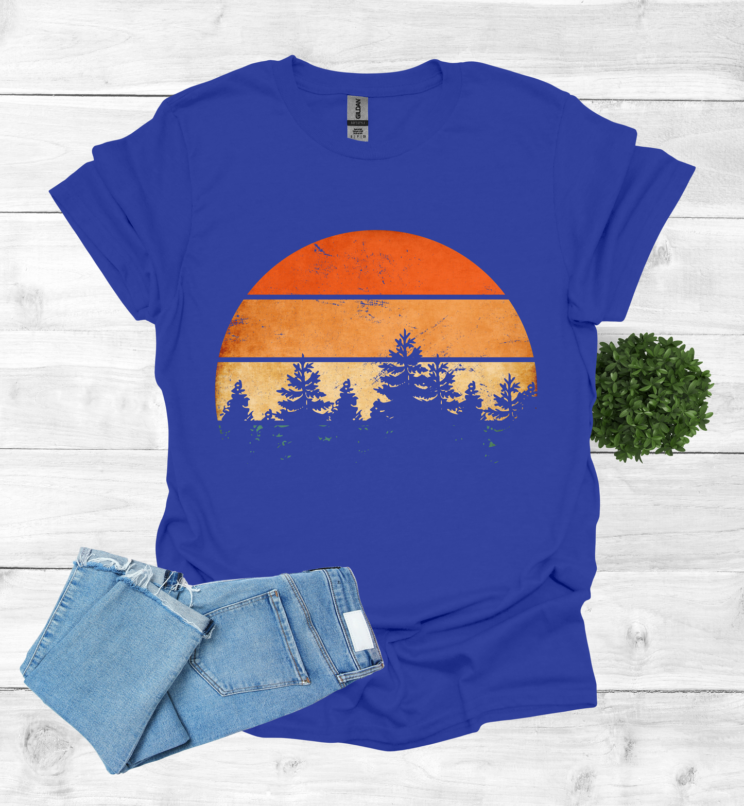 Beautiful Retro Pine Tree forest, Retro sunset Shirt1