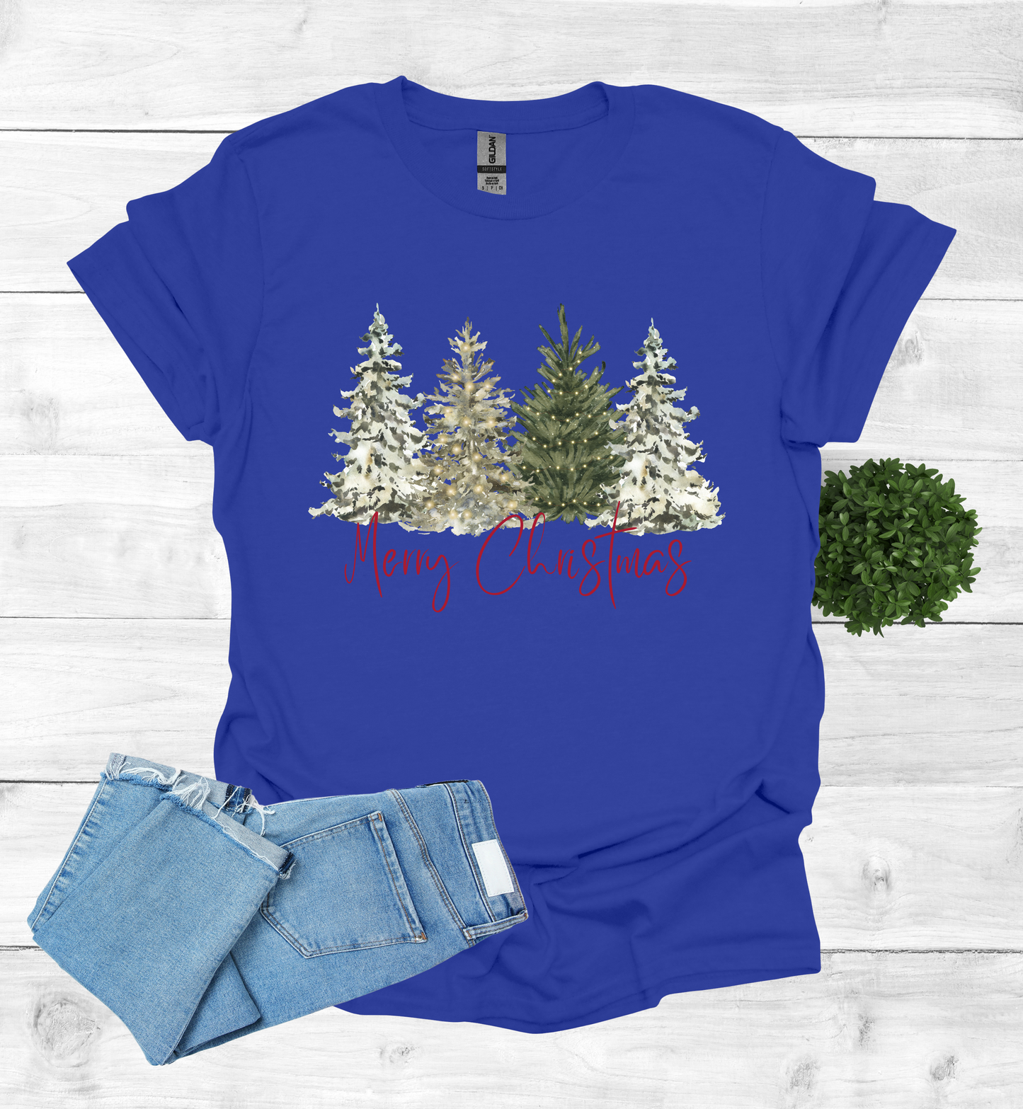 Merry Christmas with Water Color Christmas Trees T-Shirt