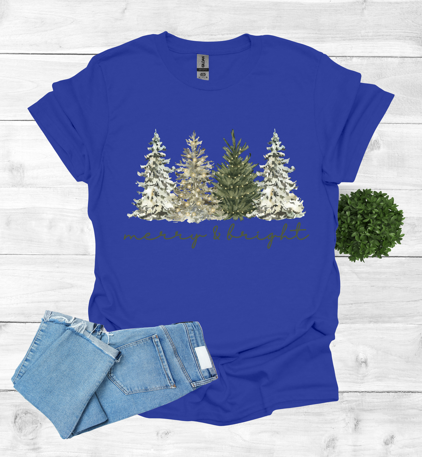Merry and Bright Water Color Christmas Trees Shirt