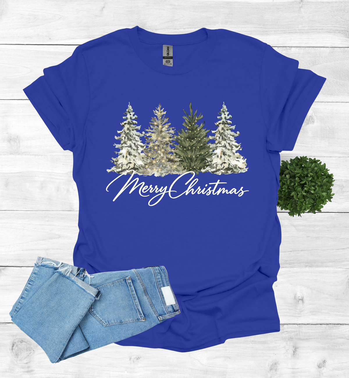Merry Christmas with Water Color Christmas Trees T-Shirt