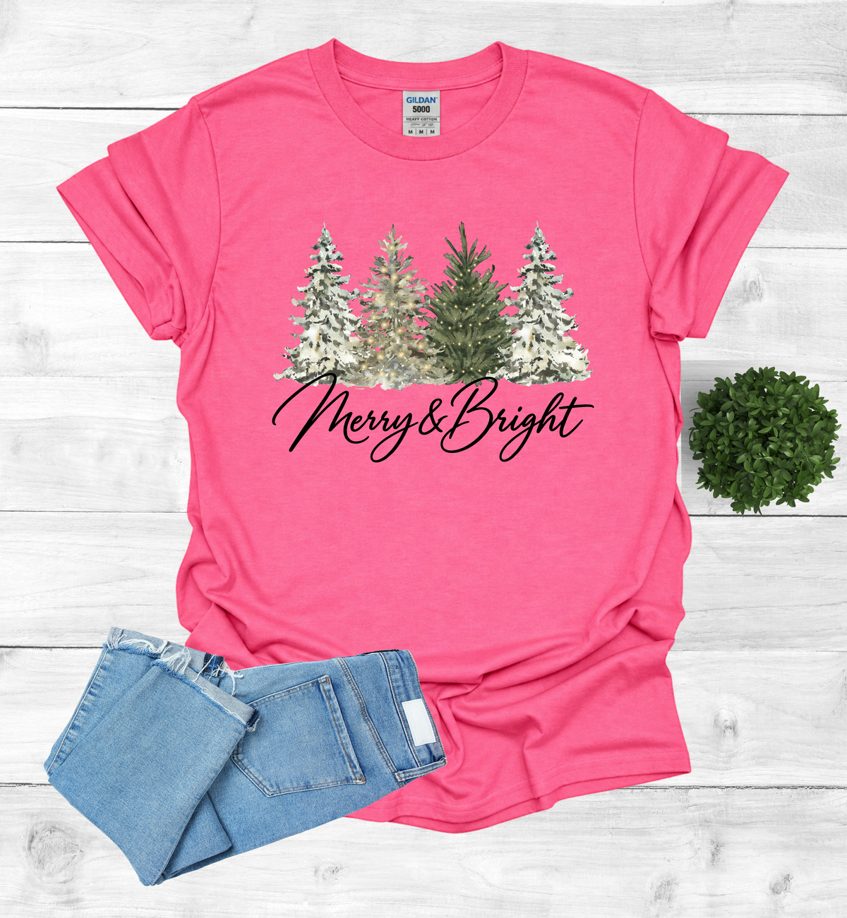 Merry and Bright Water Color Christmas Trees Shirt