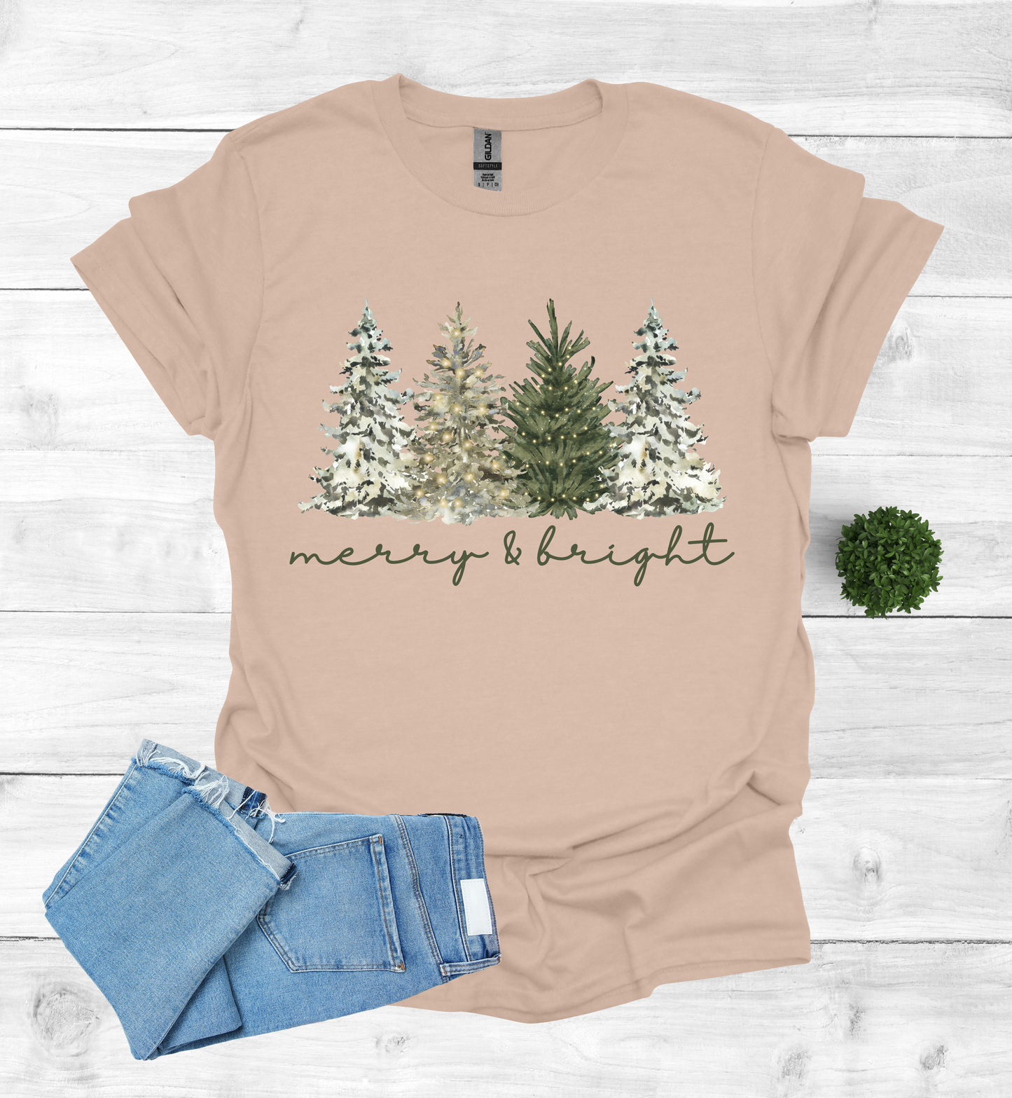 Merry and Bright Water Color Christmas Trees Shirt