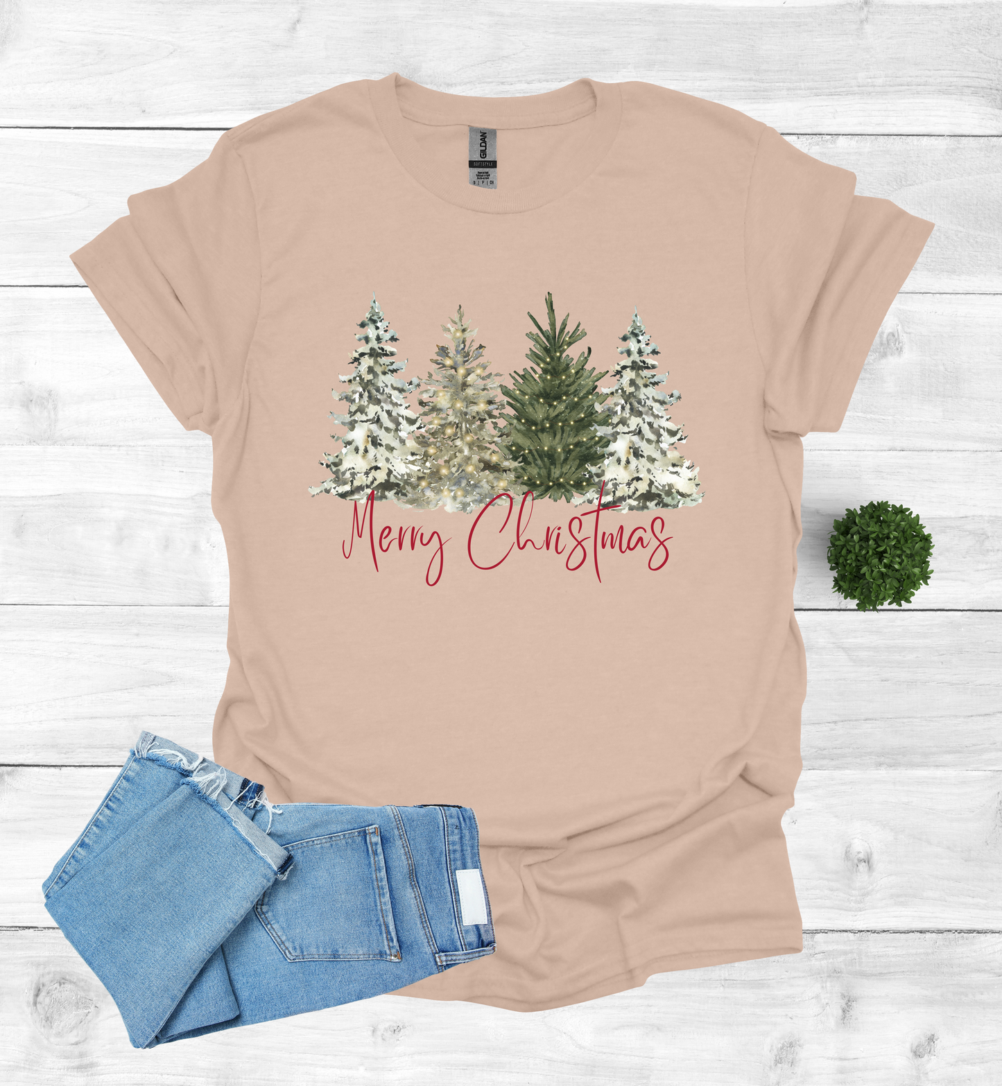 Merry Christmas with Water Color Christmas Trees T-Shirt