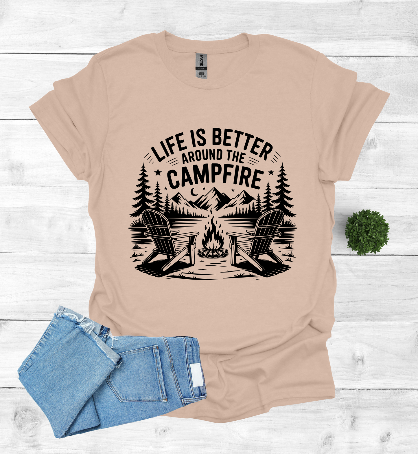 Life is better around the campfire scene