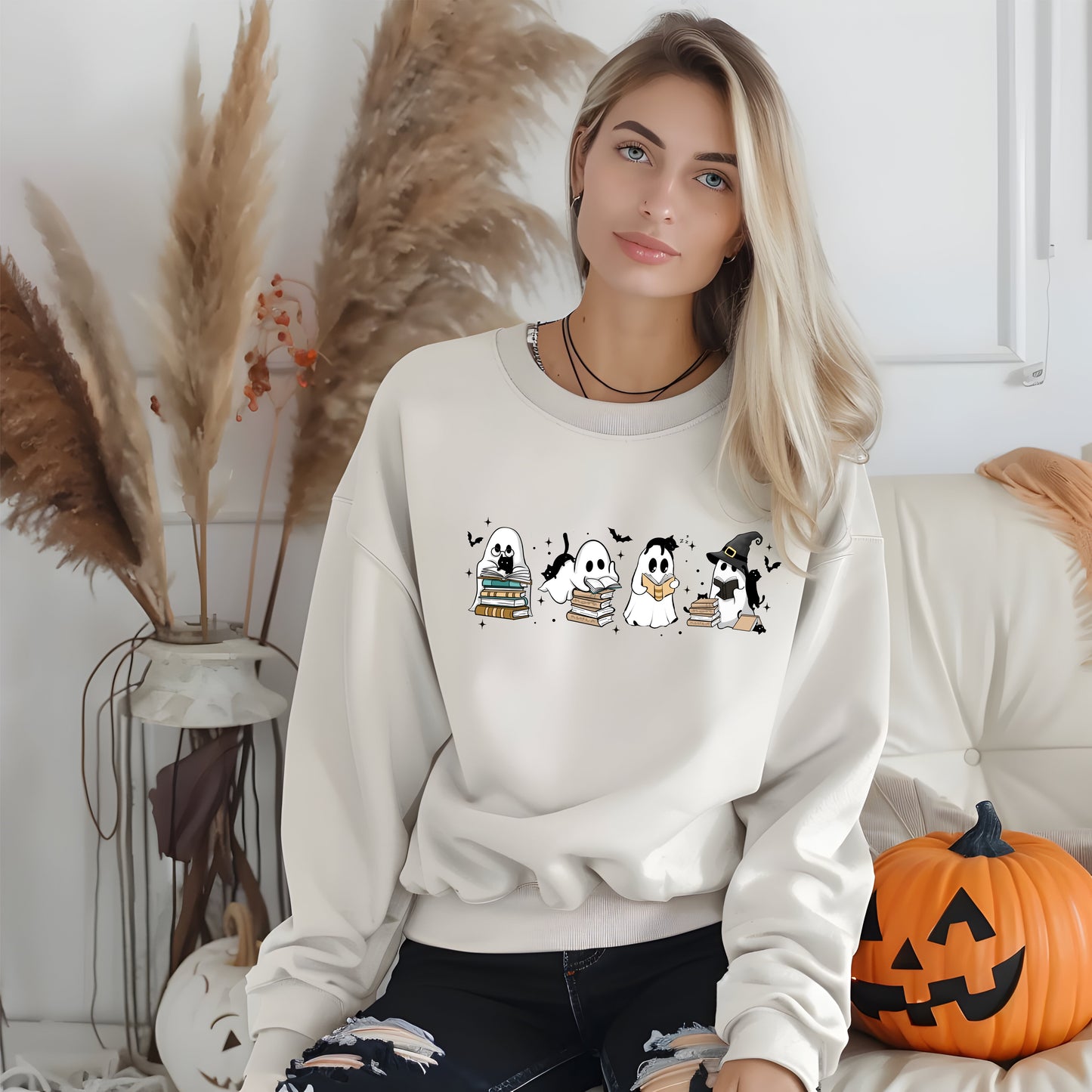 Halloween Ghost Reading Books Sweatshirt