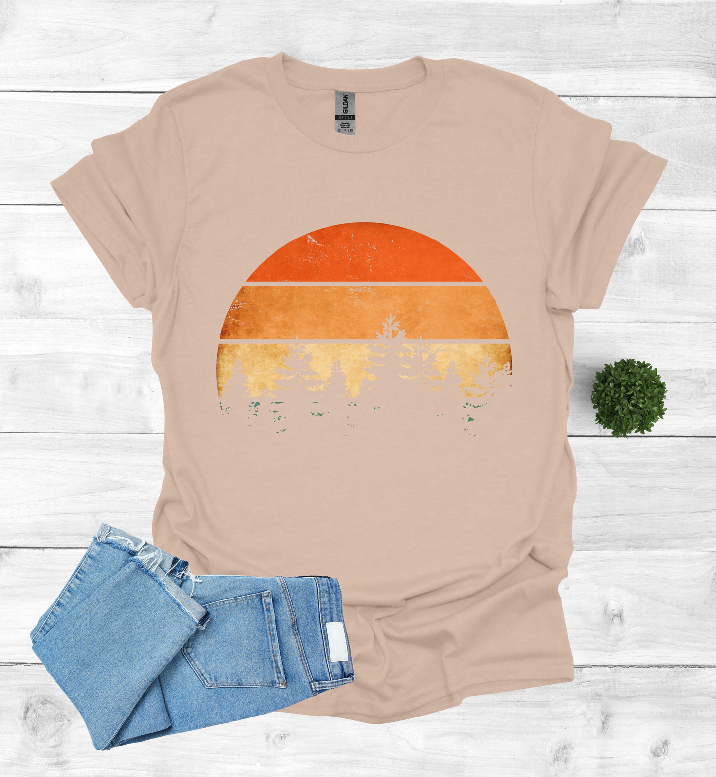Beautiful Retro Pine Tree forest, Retro sunset Shirt1