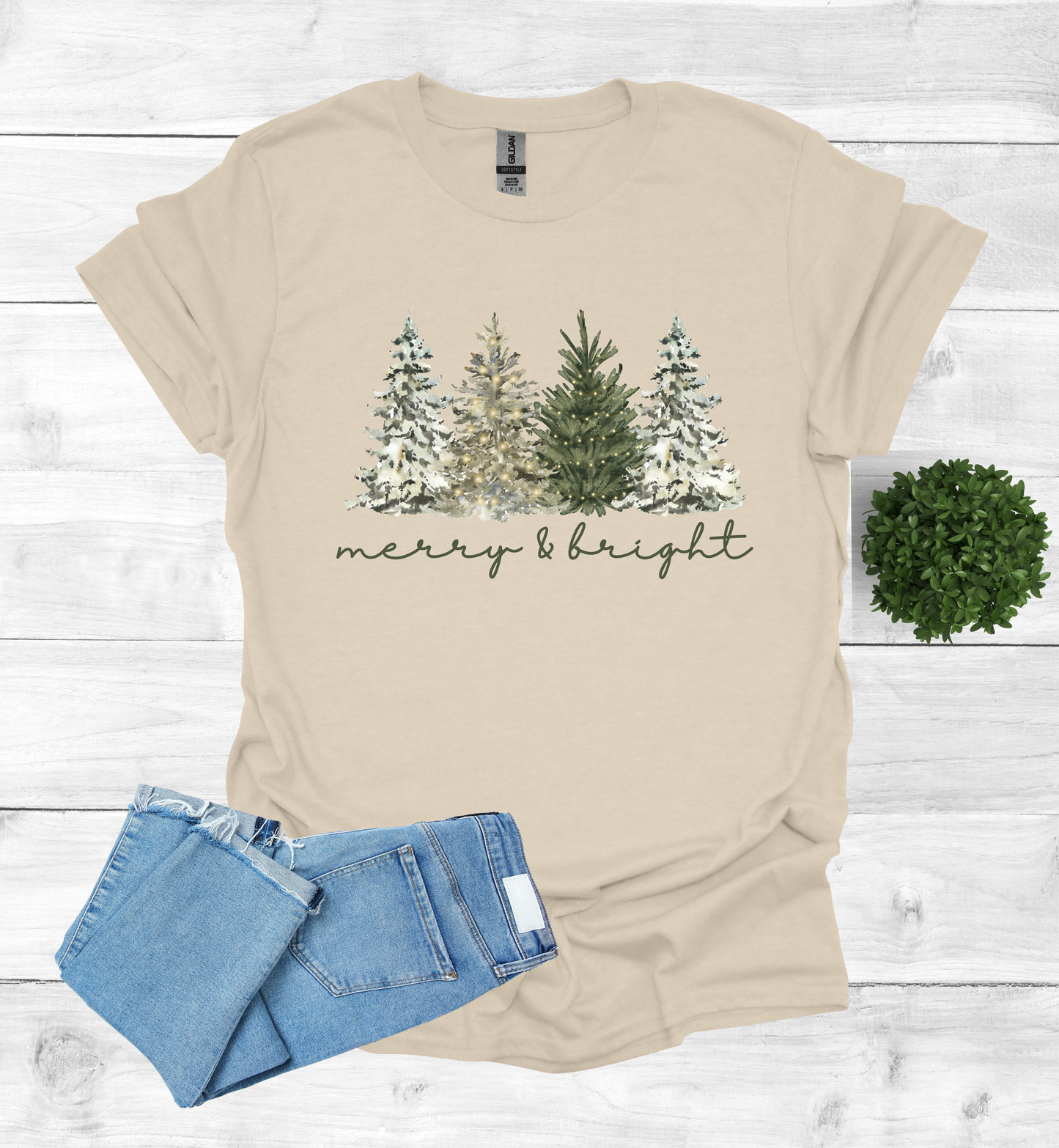 Merry & Bright Water Color Christmas Trees Shirt