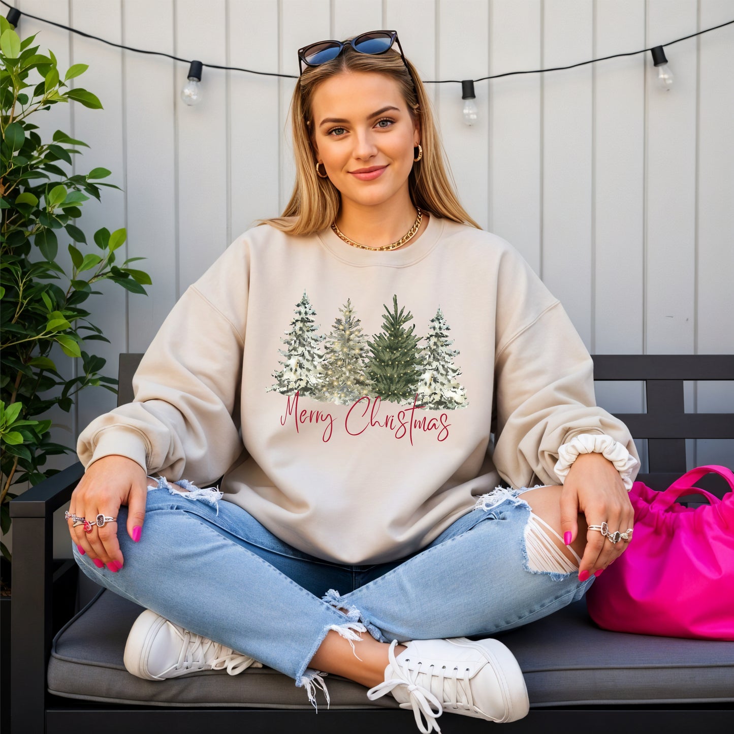 Merry Christmas with Watercolor Christmas Trees