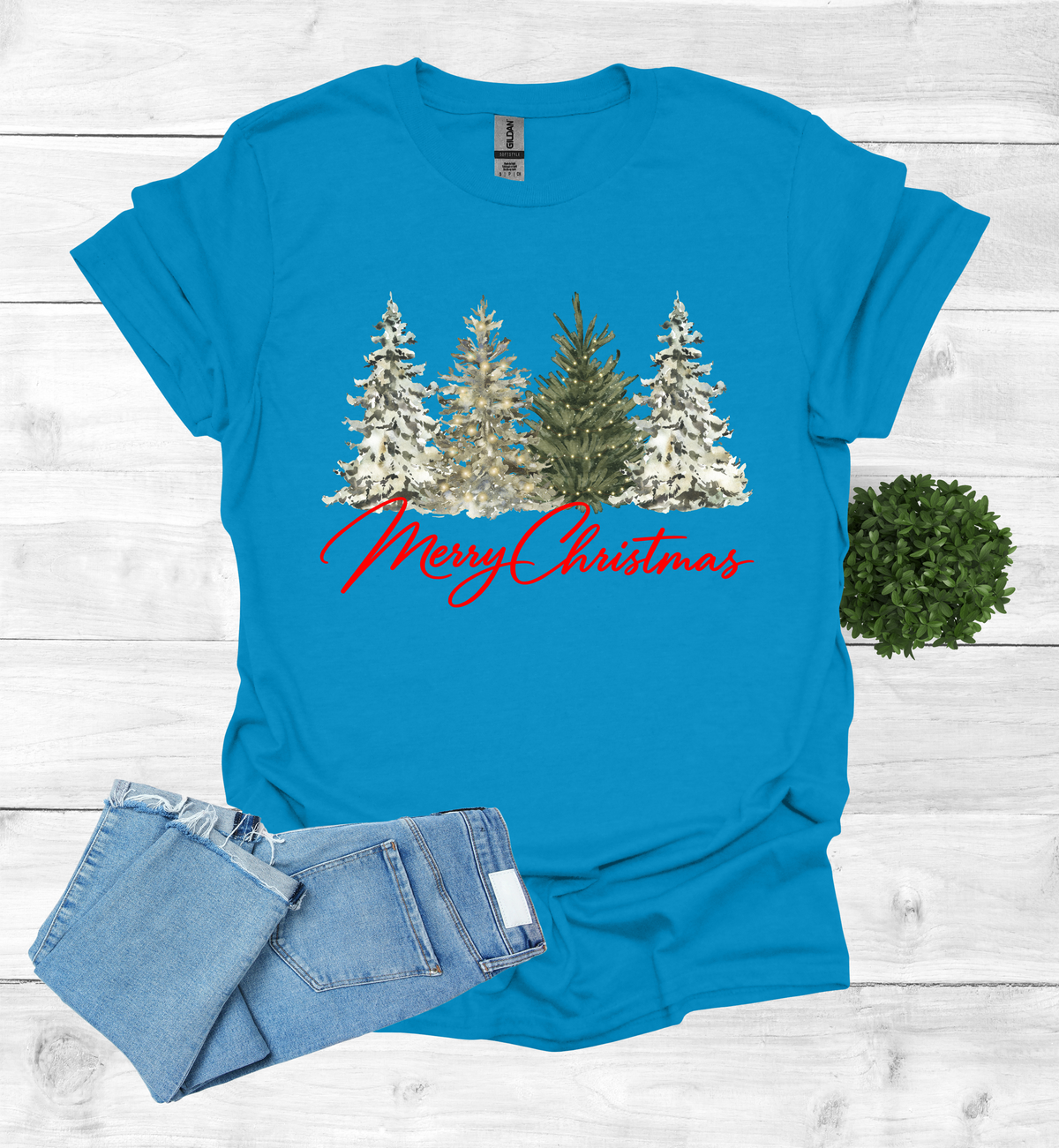 Merry Christmas with Water Color Christmas Trees T-Shirt