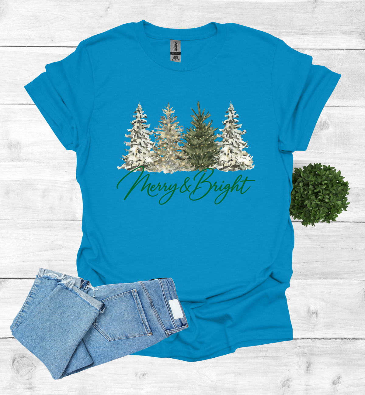 Merry and Bright Water Color Christmas Trees Shirt
