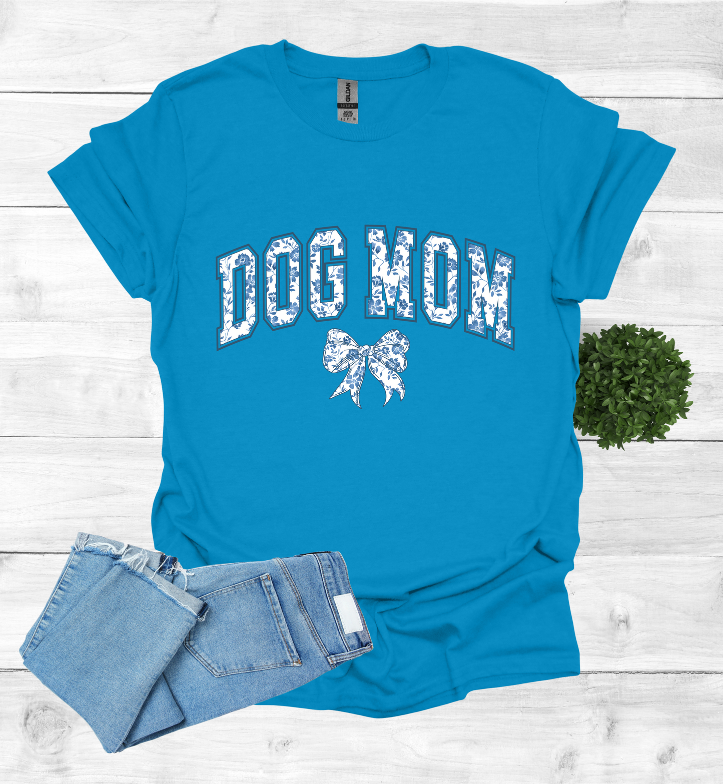 Dog Mom Chinoiserie Blue Coquette T-Shirt