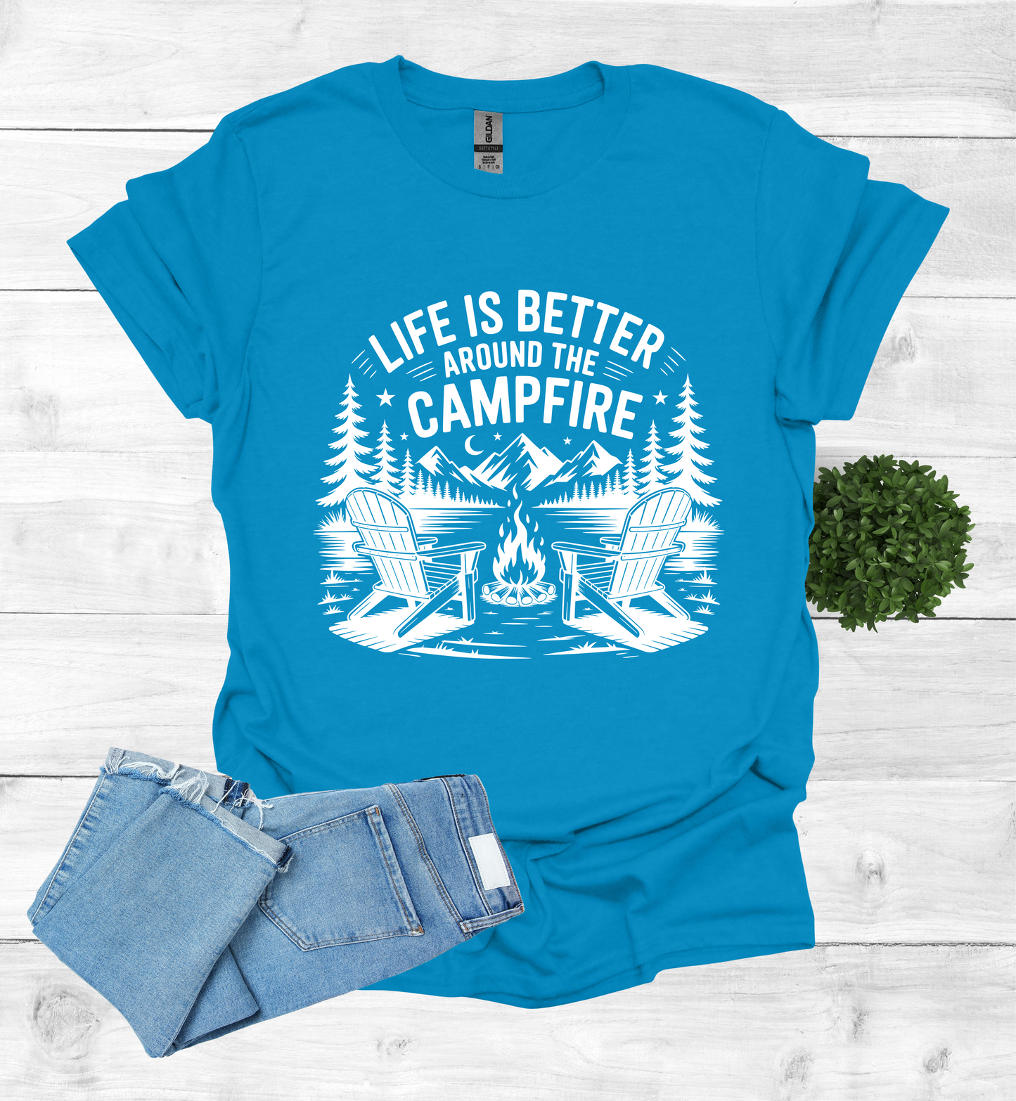 Life is better around the campfire scene