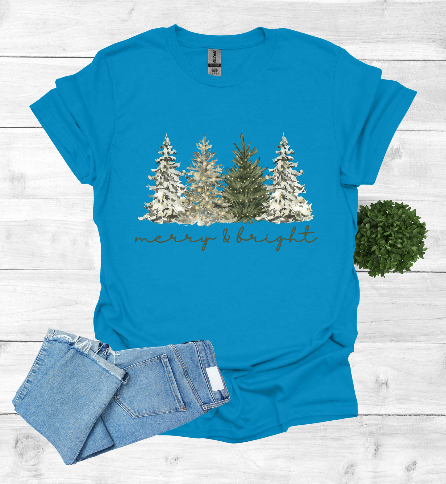Merry and Bright Water Color Christmas Trees Shirt