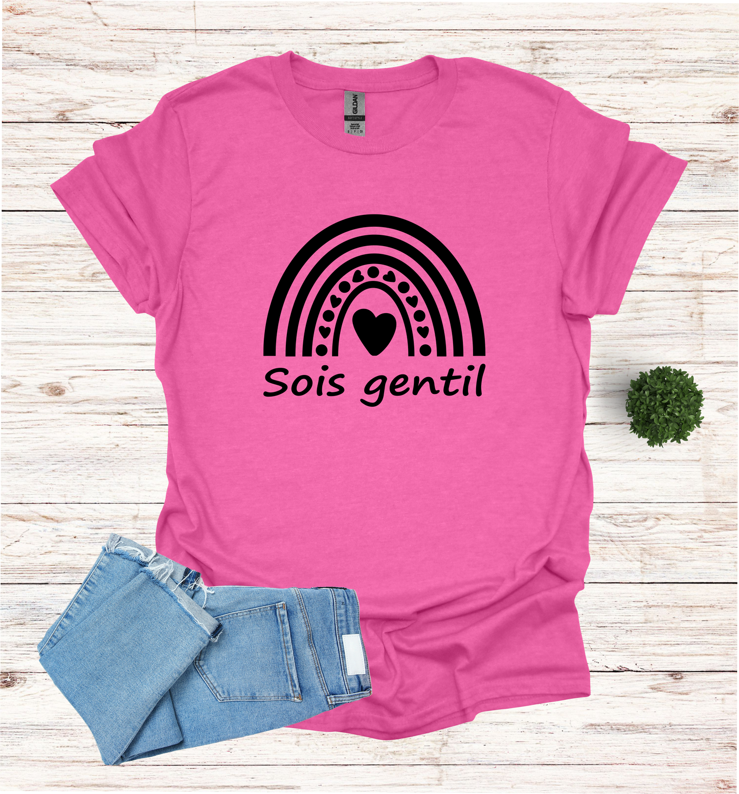 Be Kind in French sois gentil for Pink shirt day