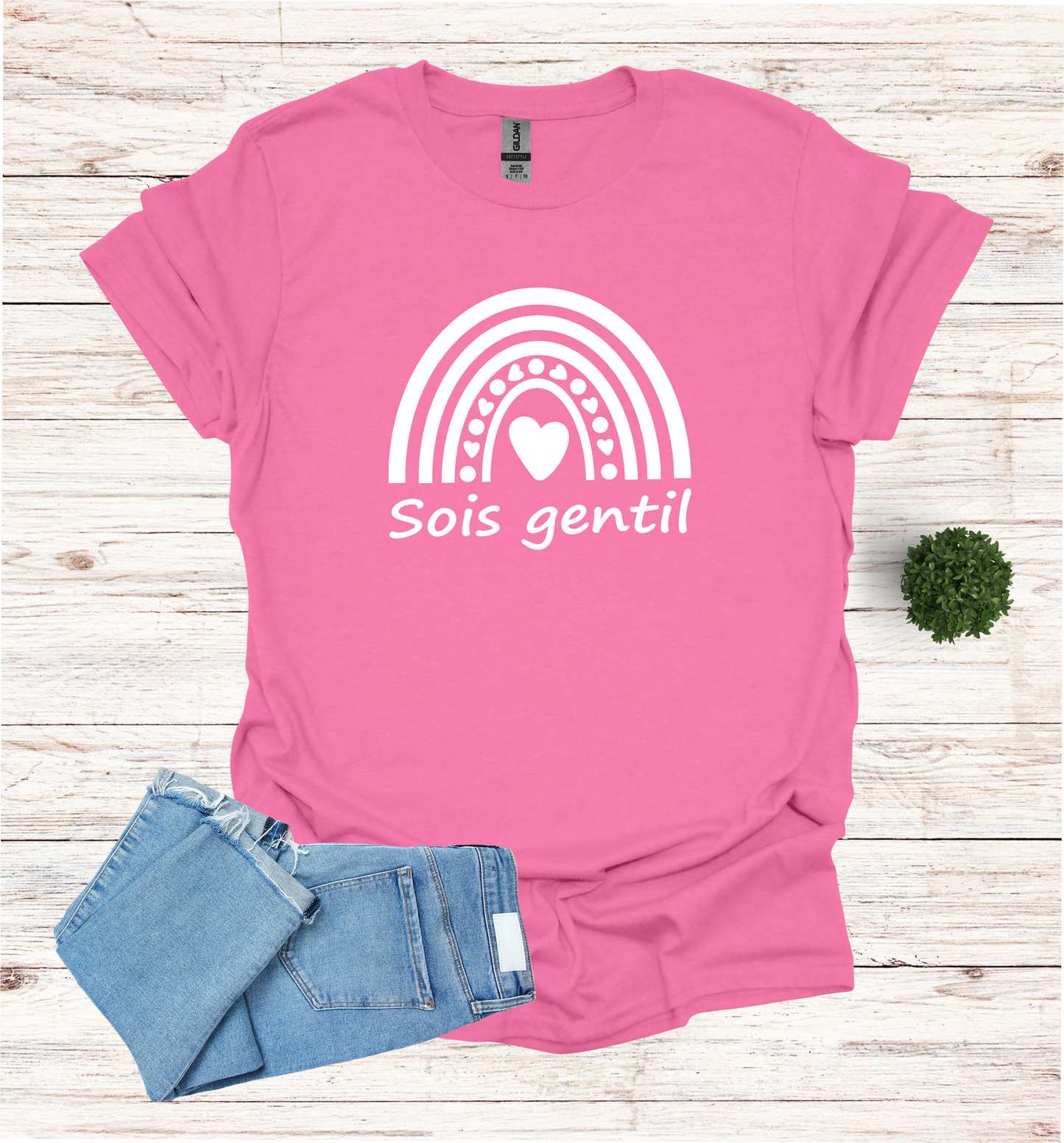 Be Kind in French sois gentil for Pink shirt day