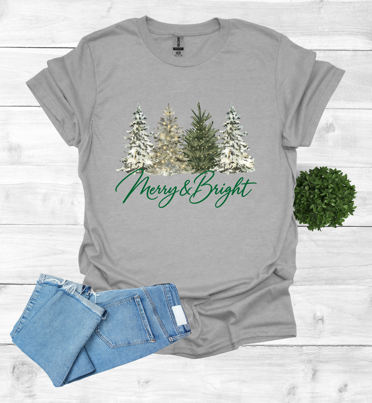 Merry and Bright Water Color Christmas Trees Shirt