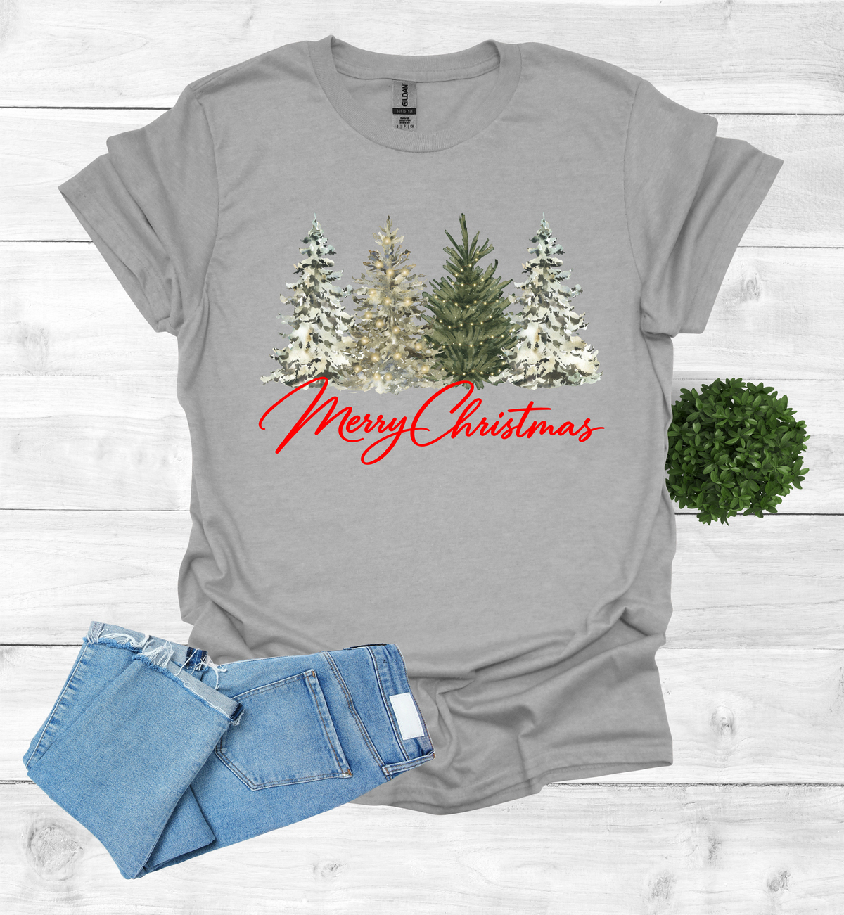 Merry Christmas with Water Color Christmas Trees T-Shirt