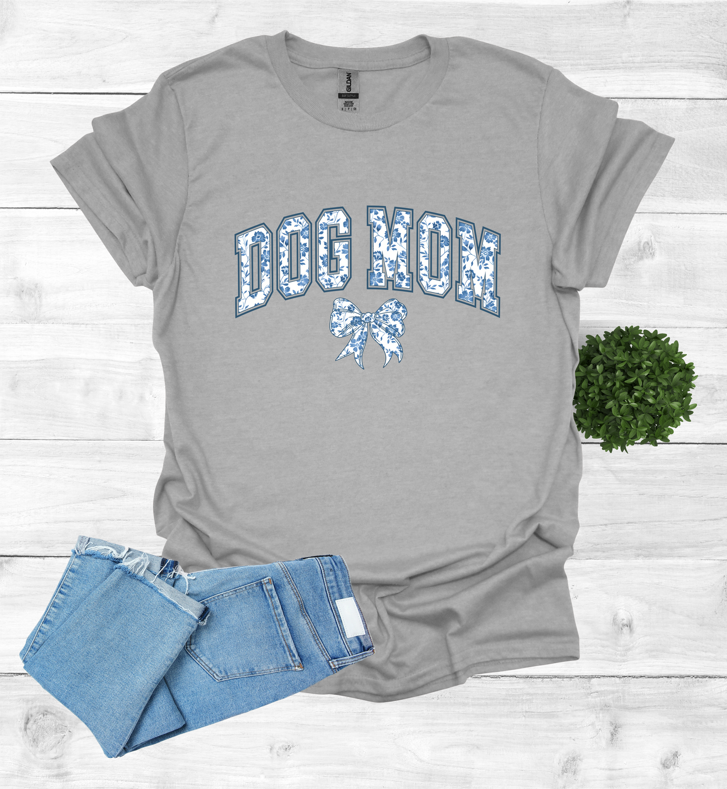 Dog Mom Chinoiserie Blue Coquette T-Shirt