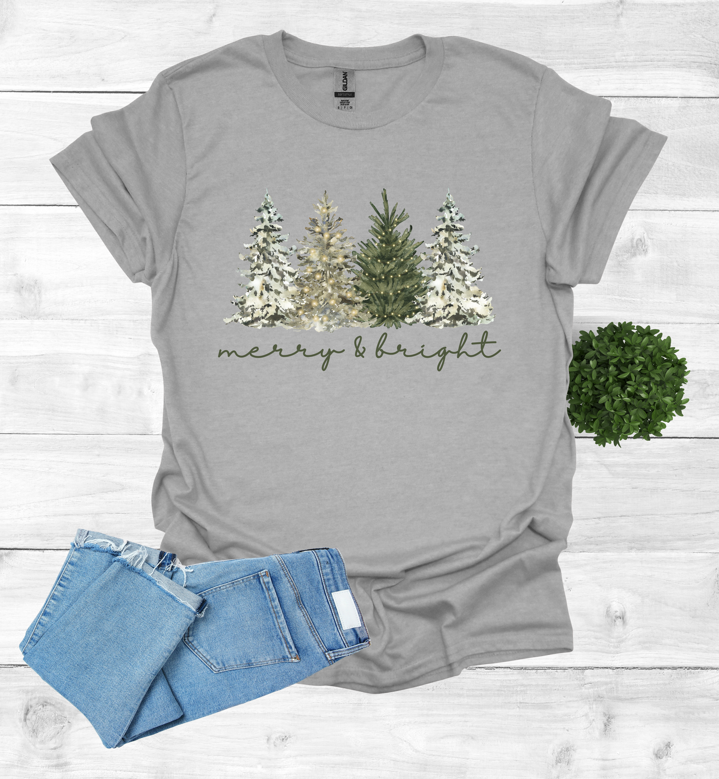 Merry and Bright Water Color Christmas Trees Shirt