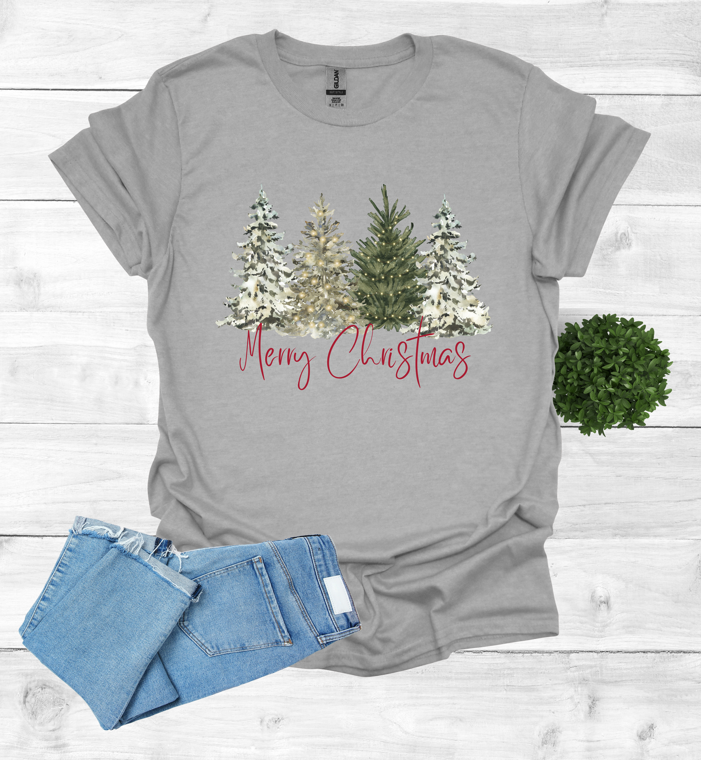 Merry Christmas with Water Color Christmas Trees T-Shirt
