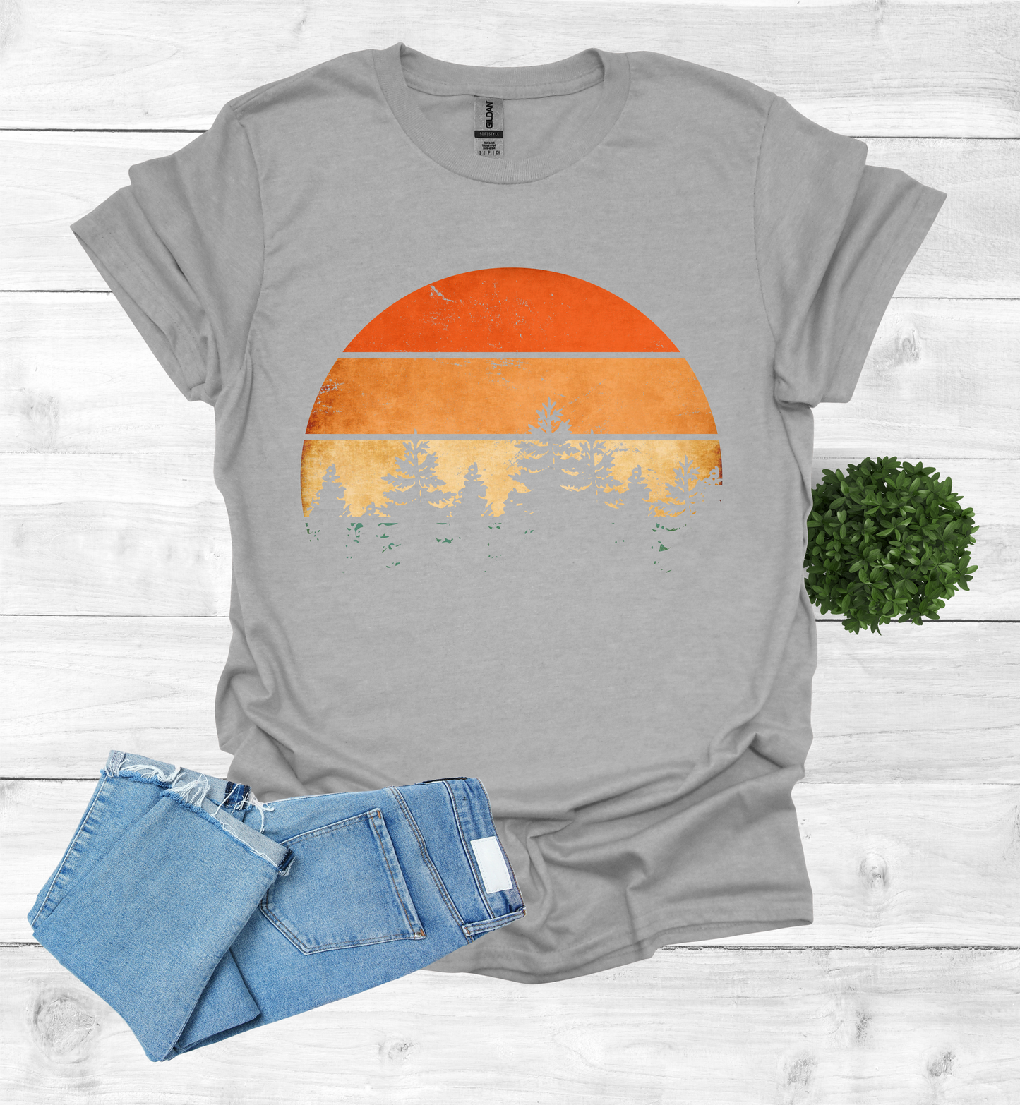 Beautiful Retro Pine Tree forest, Retro sunset Shirt1
