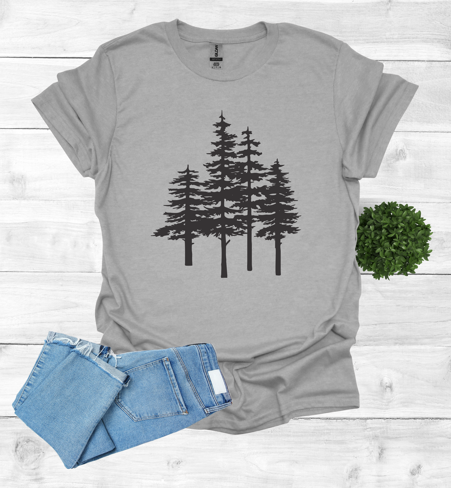 A unique pine trees design on a T-Shirt