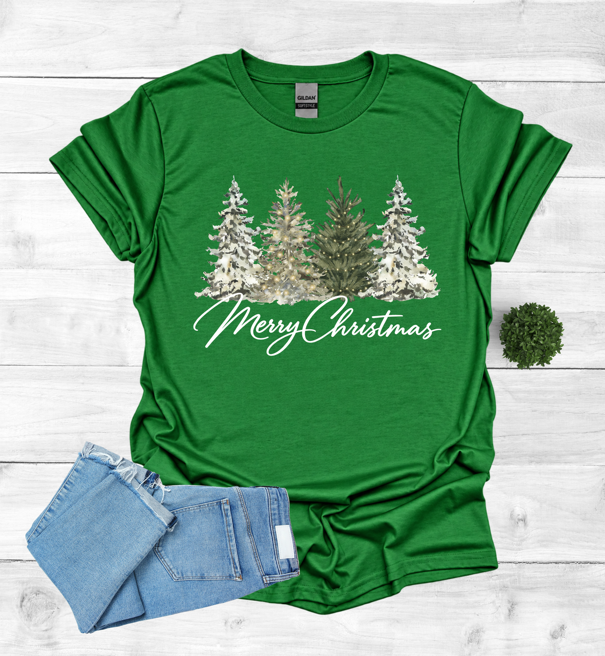 Merry Christmas with Water Color Christmas Trees T-Shirt