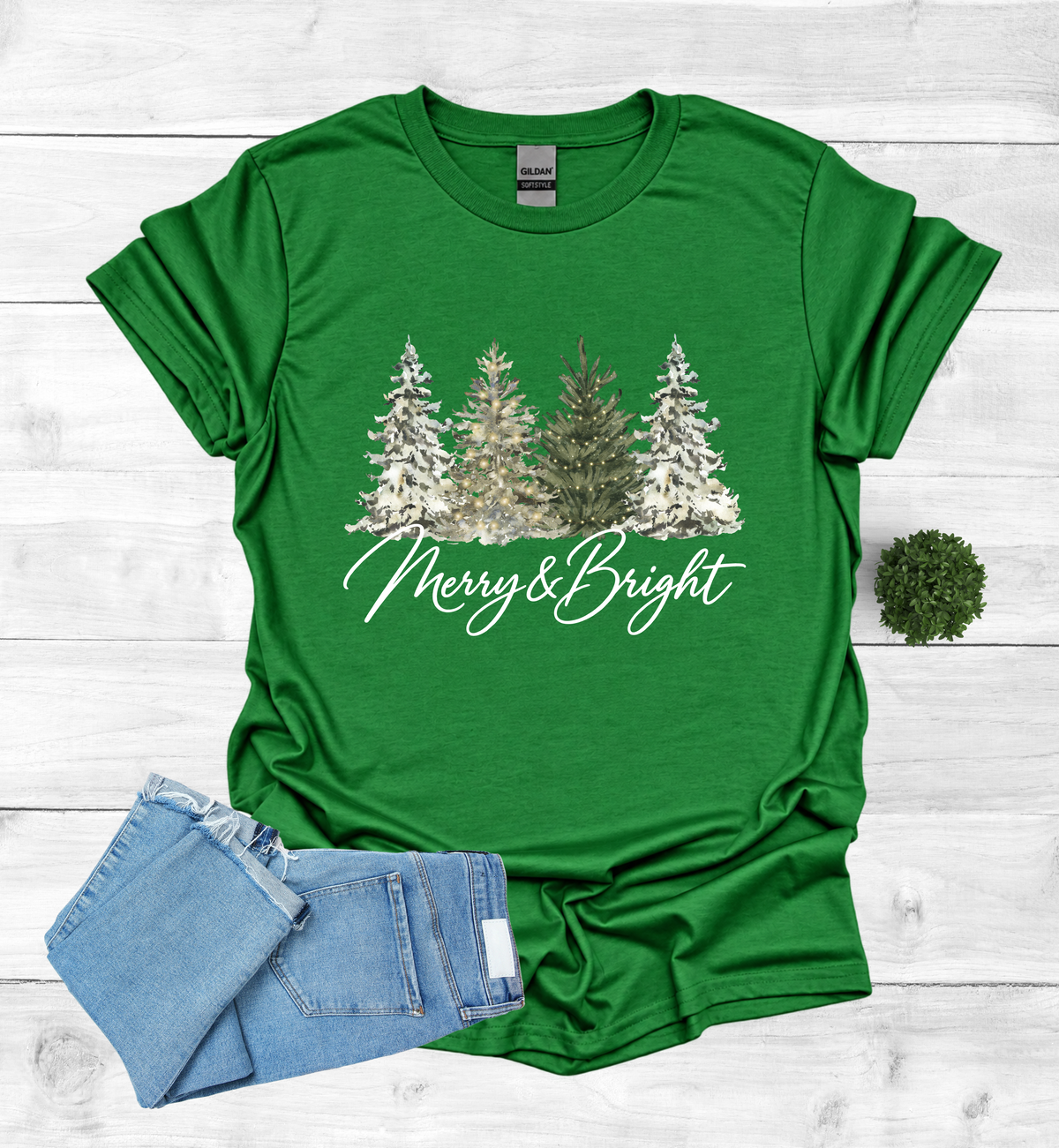 Merry and Bright Water Color Christmas Trees Shirt