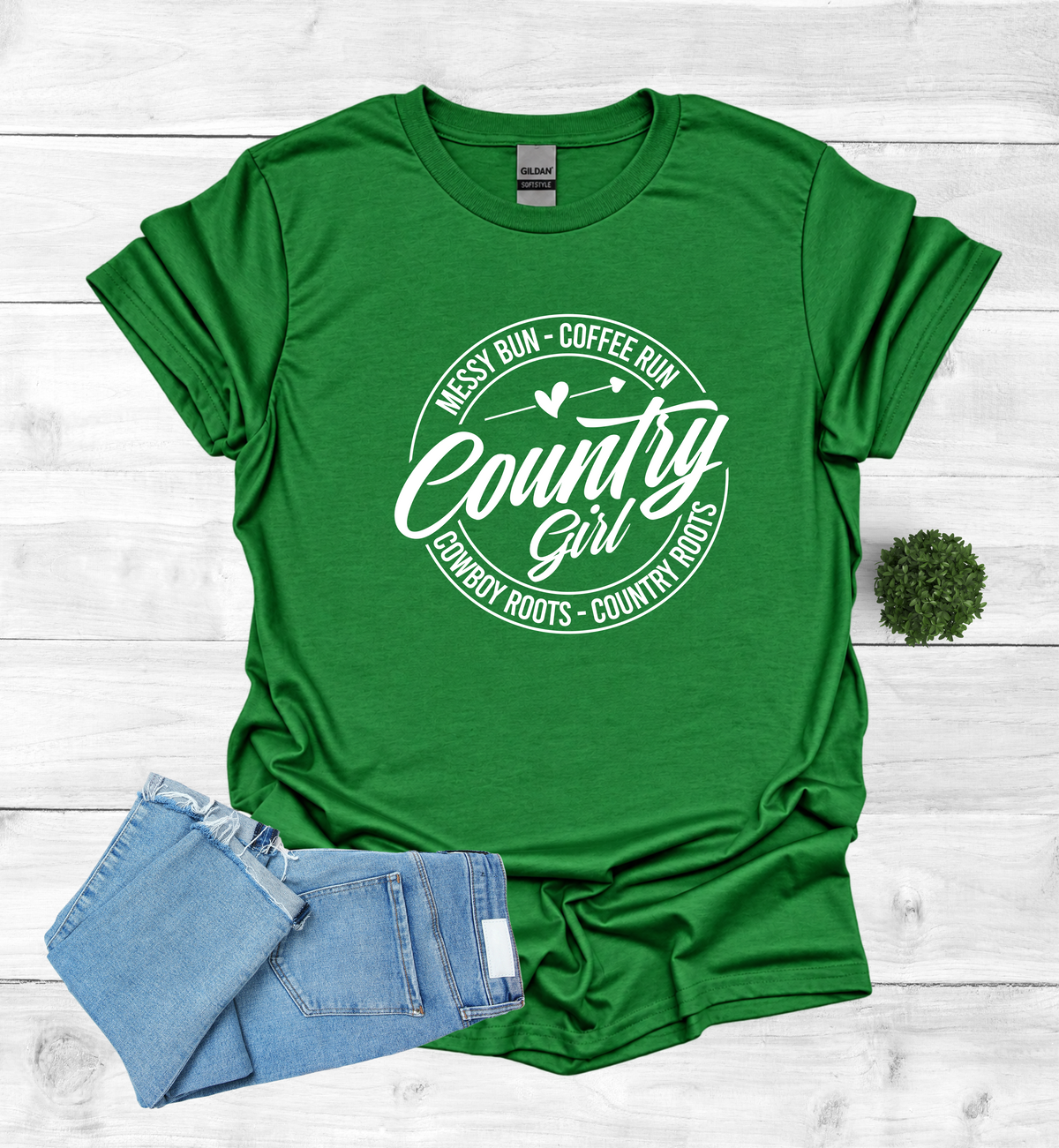 Country Girl Messy Bun, Coffee Run T-Shirt