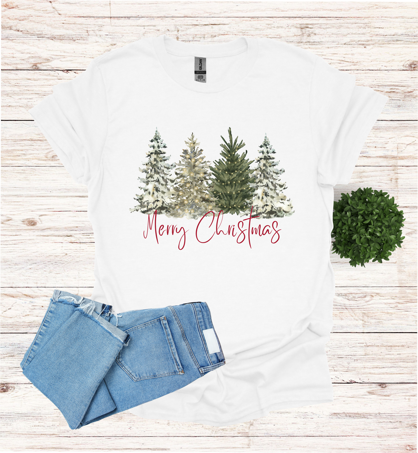 Merry Christmas with Water Color Christmas Trees T-Shirt