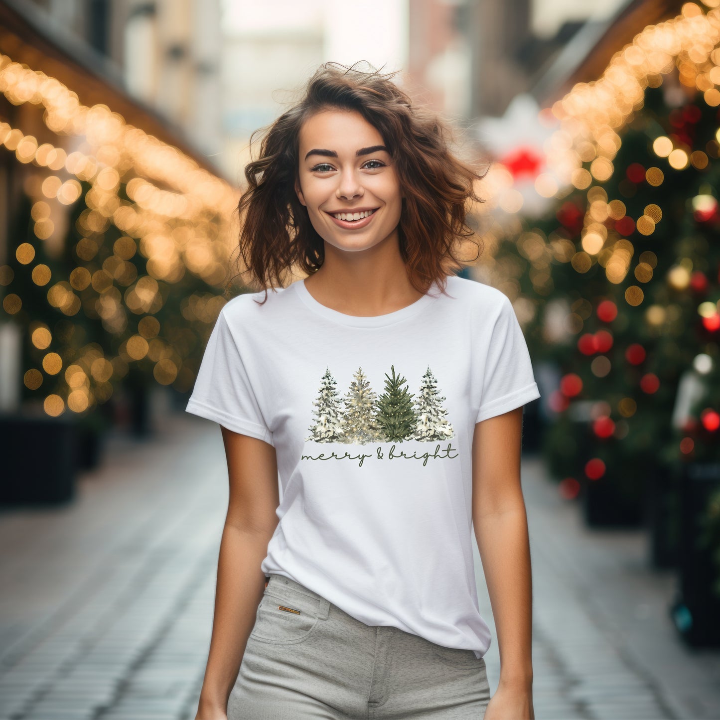 Merry and Bright Water Color Christmas Trees Shirt