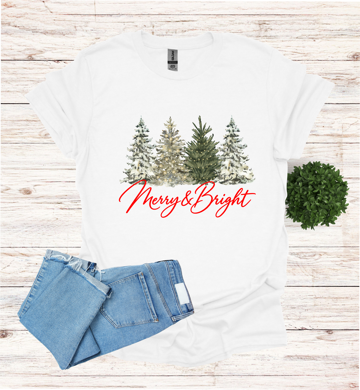 Merry and Bright Water Color Christmas Trees Shirt