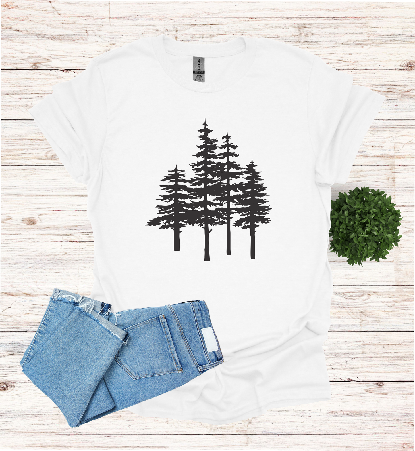 A unique pine trees design on a T-Shirt